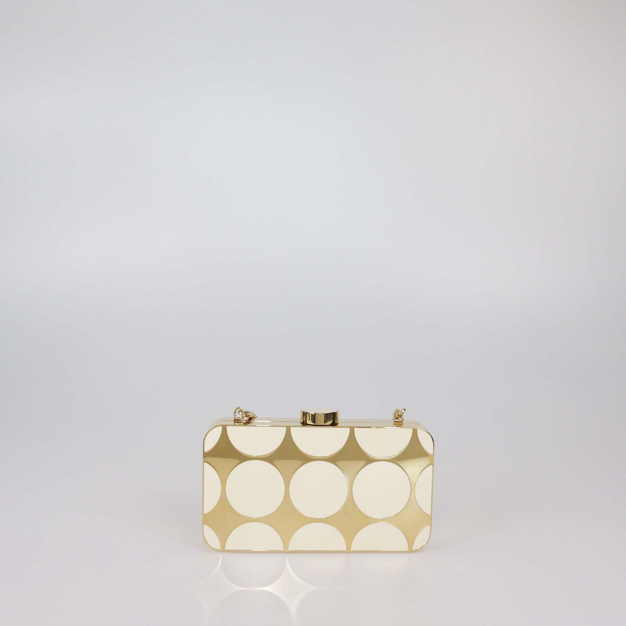 Manolo Blahnik Gold/Ivory Gold Tone Metal & Enamel Mina Chain Box Clutch