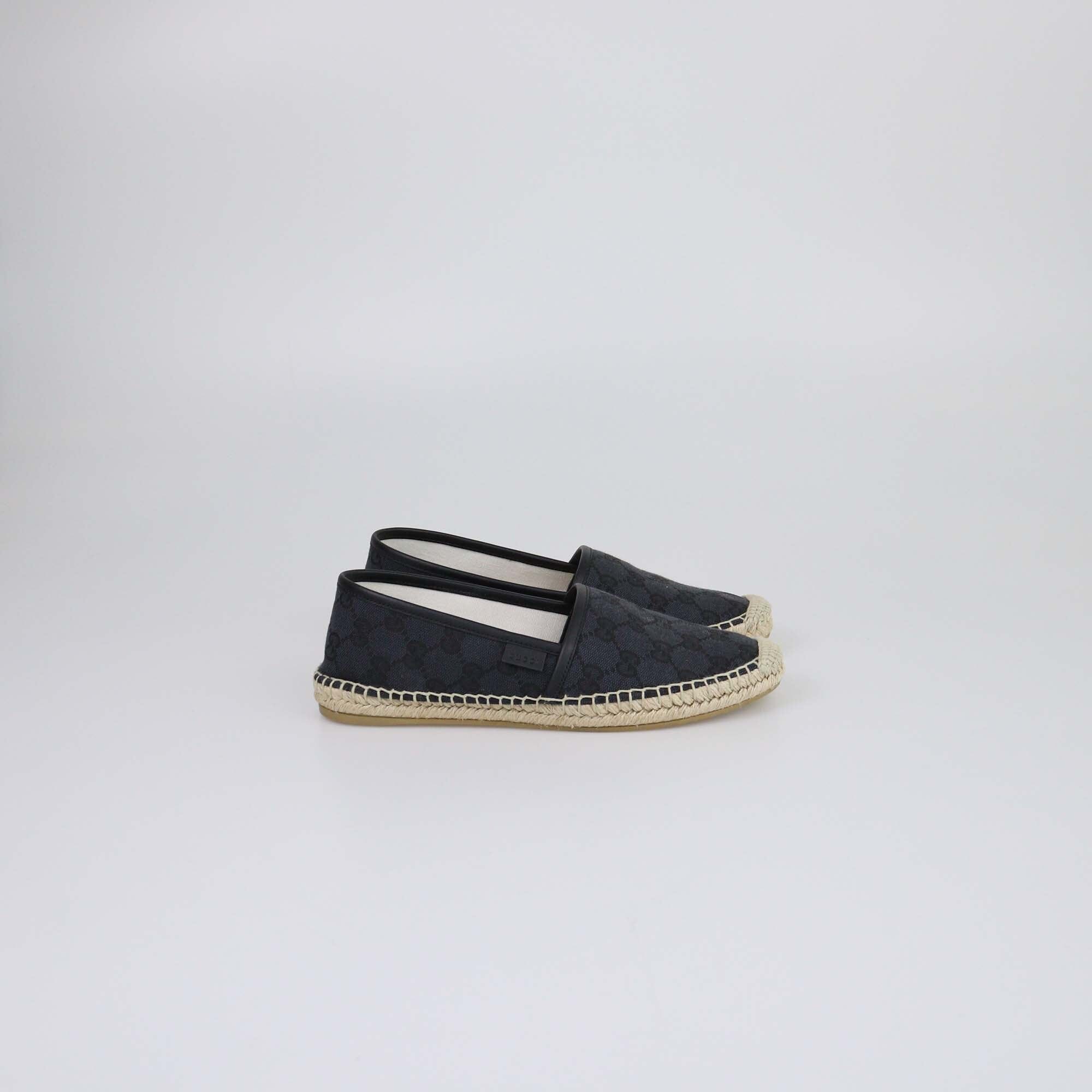 Gucci Navy Blue/Black GG Espadrille Flats Womens Gucci