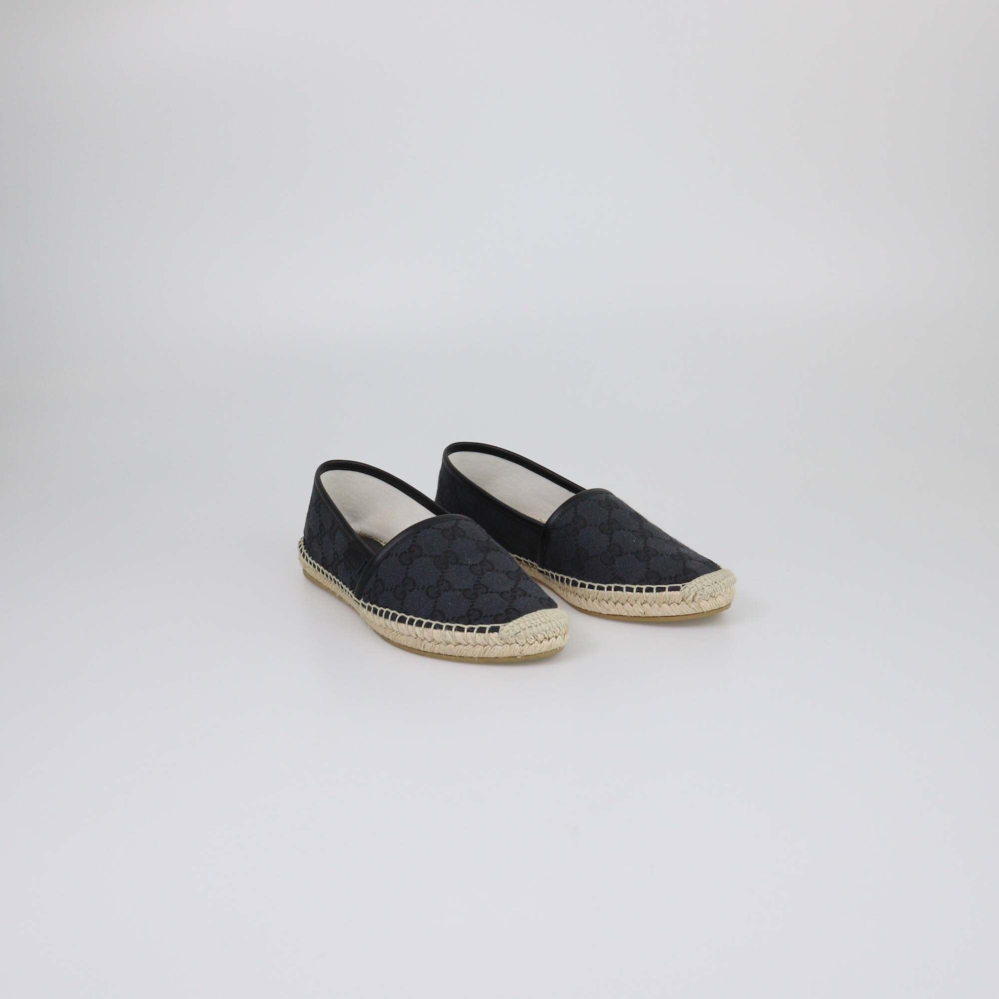 Gucci Navy Blue/Black GG Espadrille Flats Womens Gucci