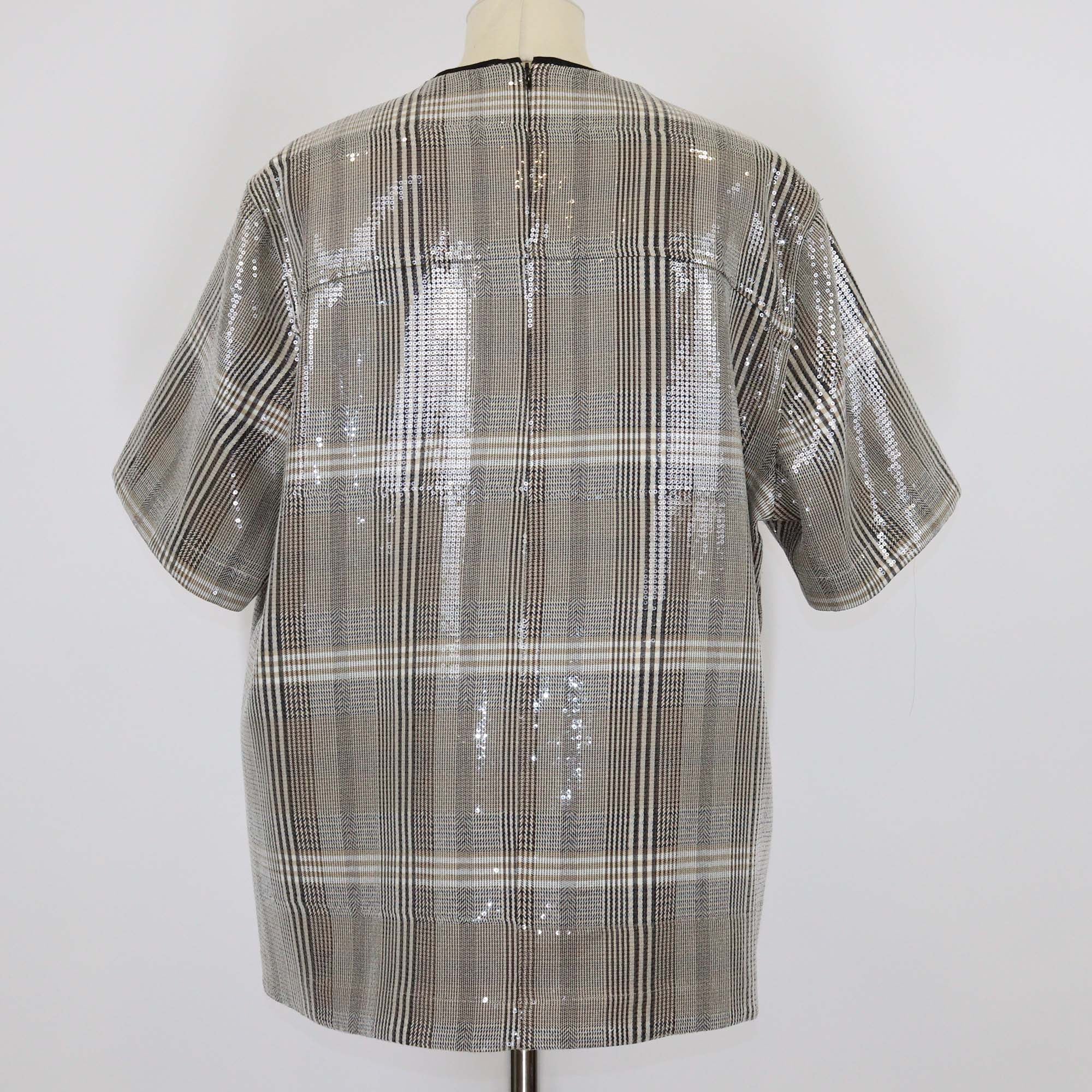 3.1 Phillip lim Beige Checkered Polyester Sequins Plaid Tee