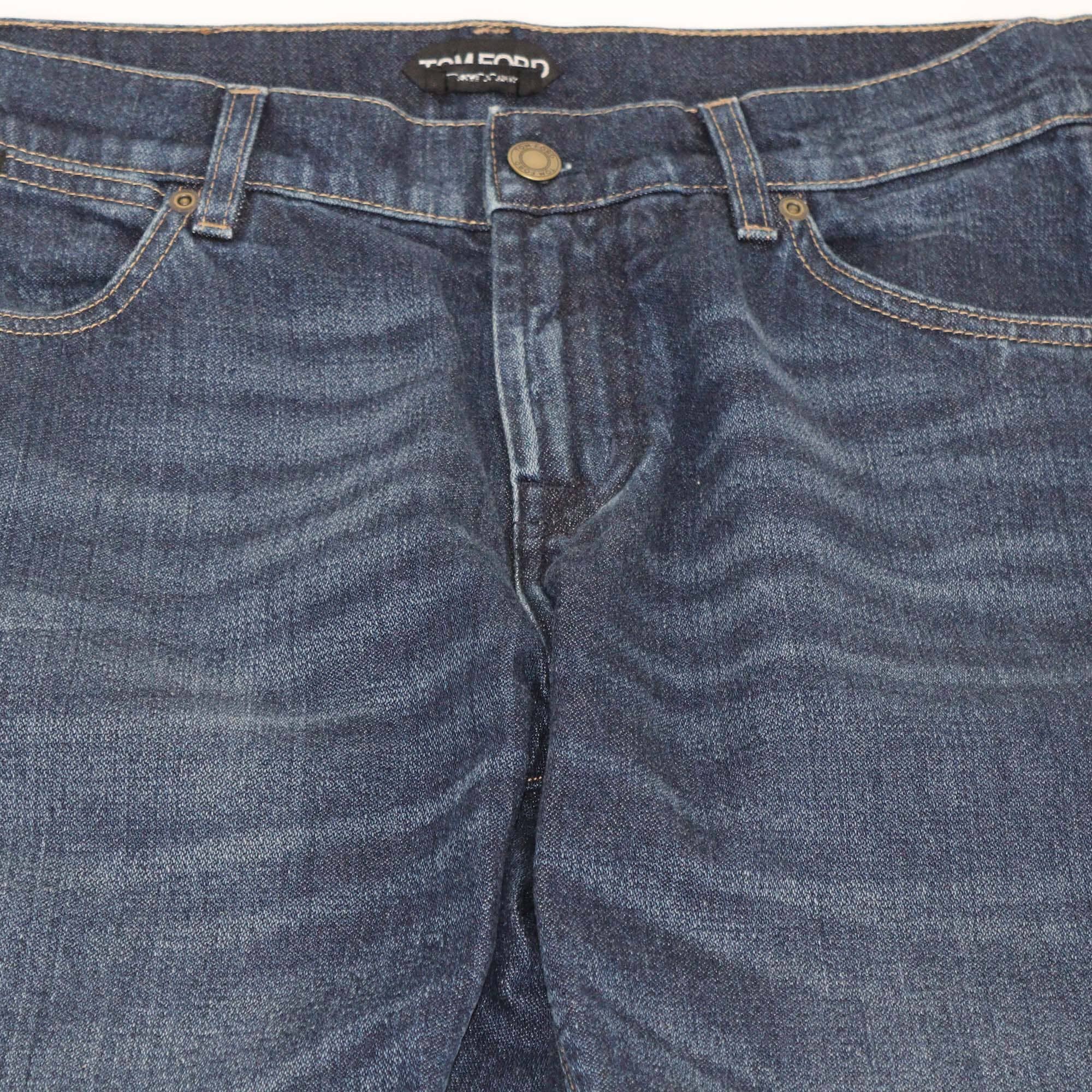Tom Ford Blue Denim Folded Hem Straight Cut Jeans Womens Tom Ford