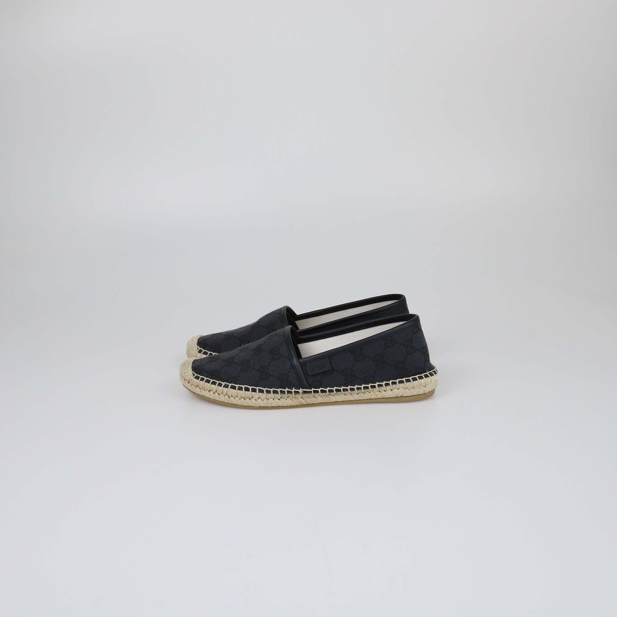 Gucci Navy Blue/Black GG Espadrille Flats Womens Gucci
