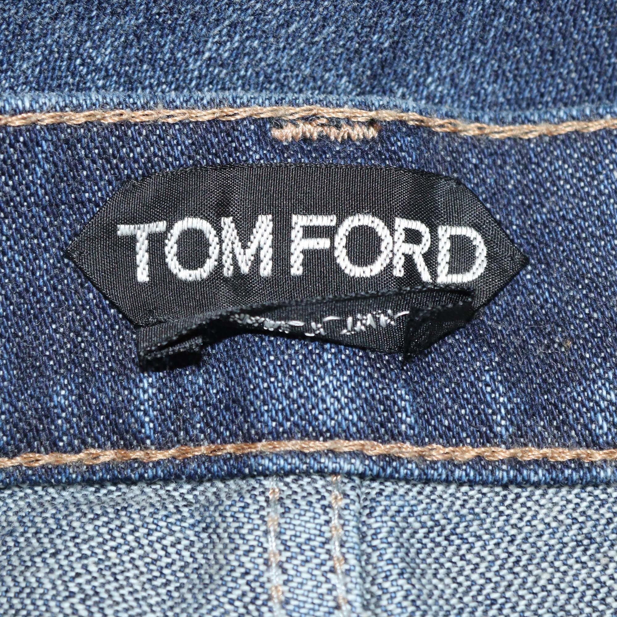 Tom Ford Blue Denim Folded Hem Straight Cut Jeans Womens Tom Ford