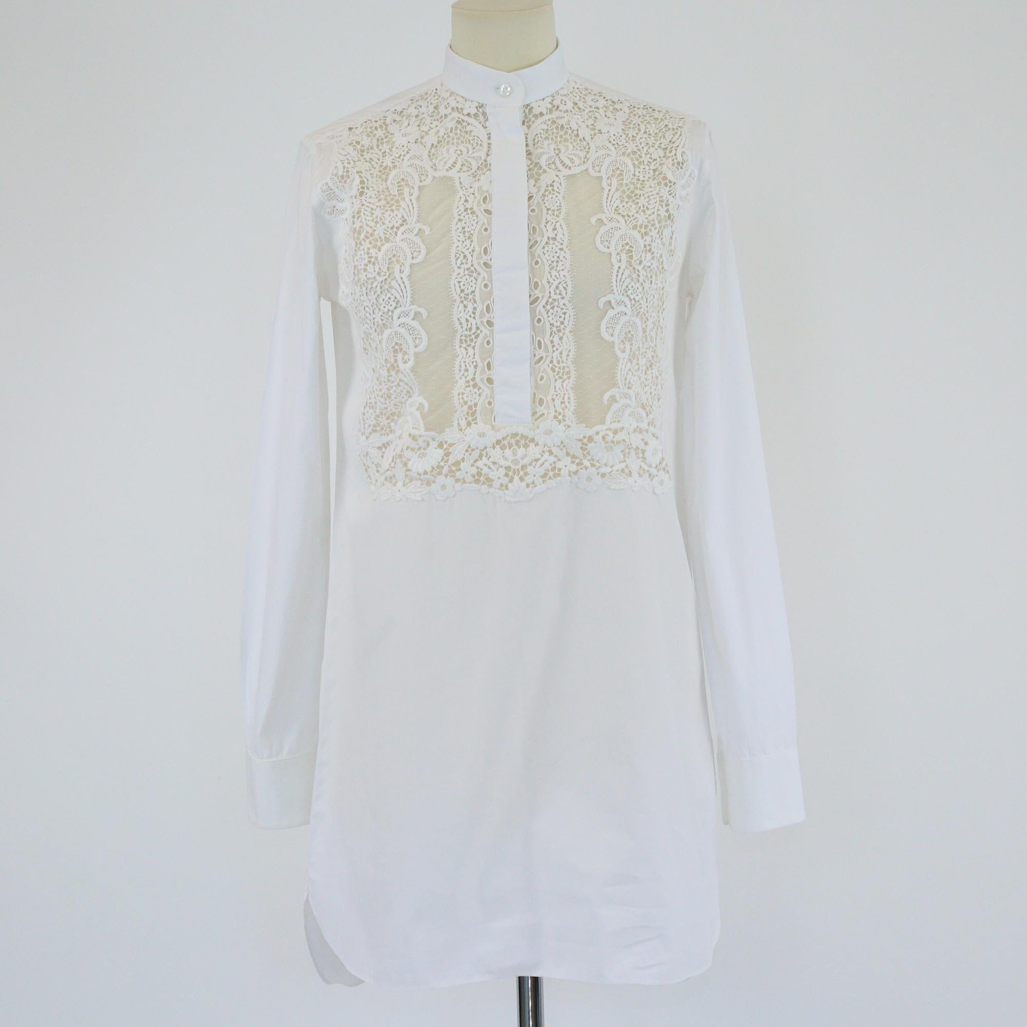 Valentino White Lace Inset Long Sleeve Tunic Top Womens Valentino