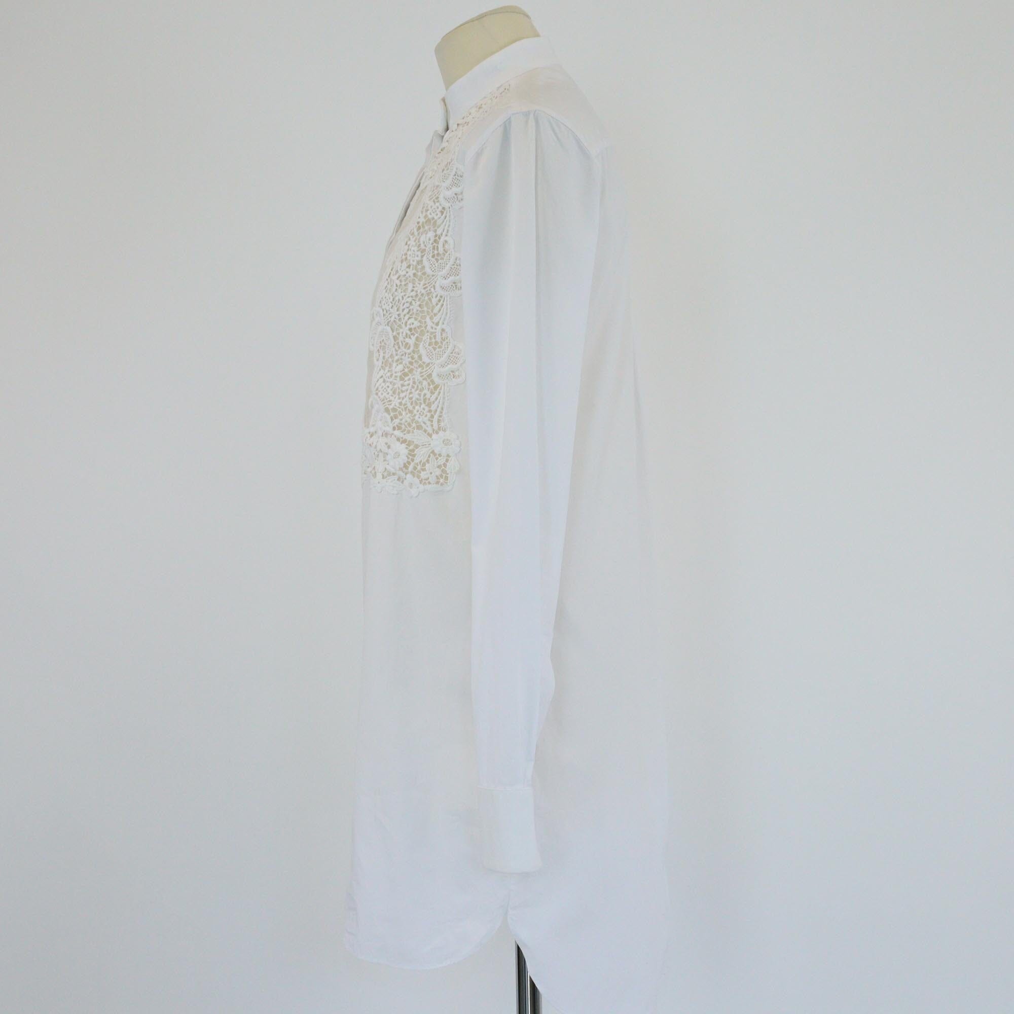 Valentino White Lace Inset Long Sleeve Tunic Top Womens Valentino