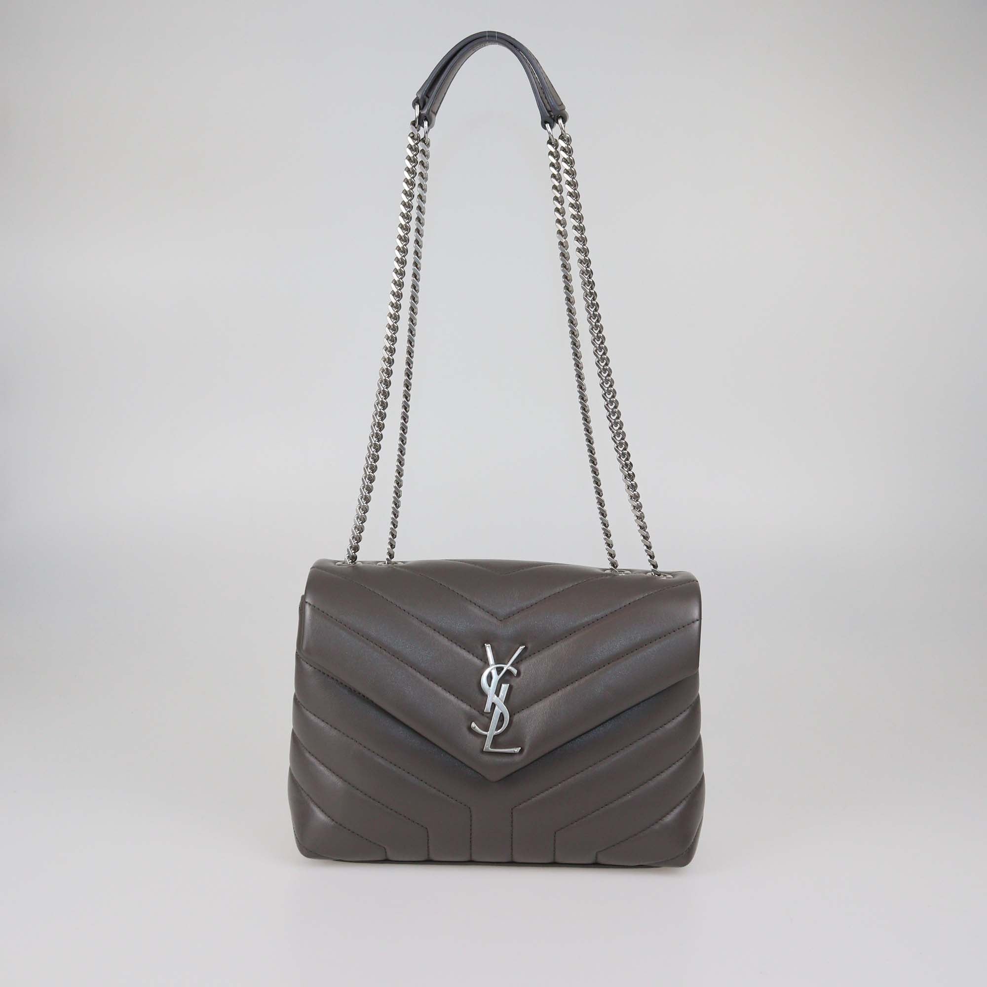 Saint Laurent Dark Grey Matelasse Leather Small Loulou Shoulder Bag