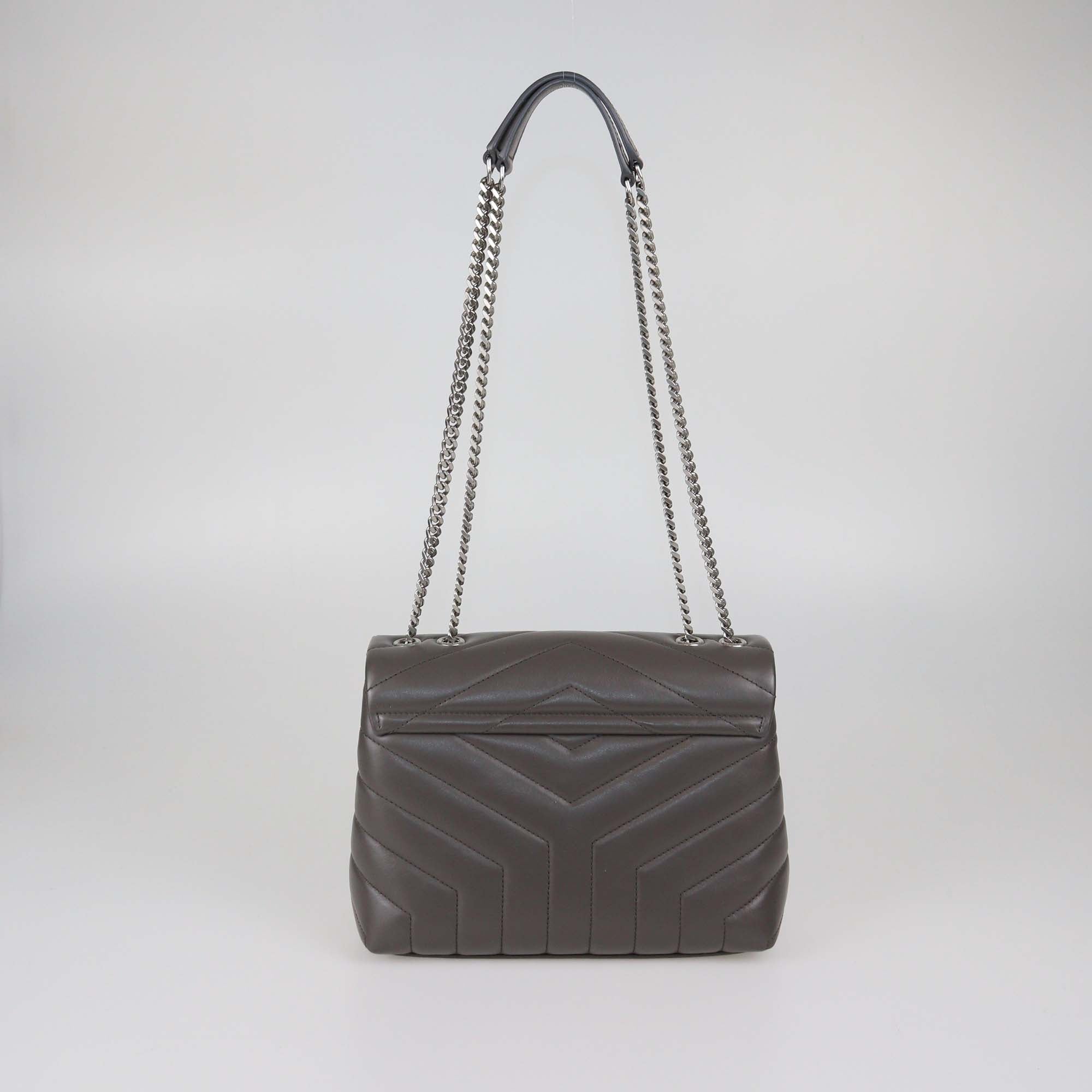 Saint Laurent Dark Grey Matelasse Leather Small Loulou Shoulder Bag