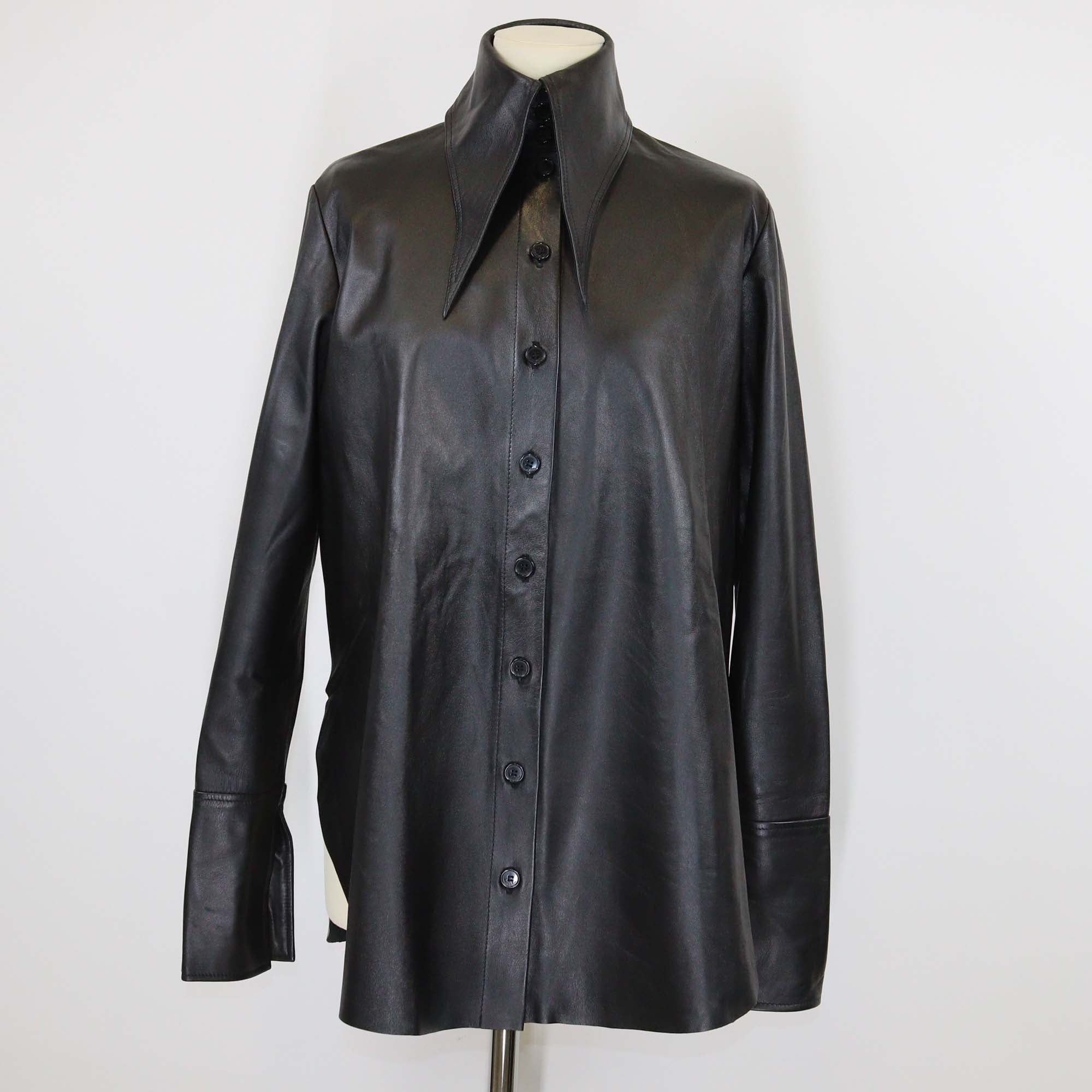 16Arlington Black Leather Button Front Pointed Collar Jacket