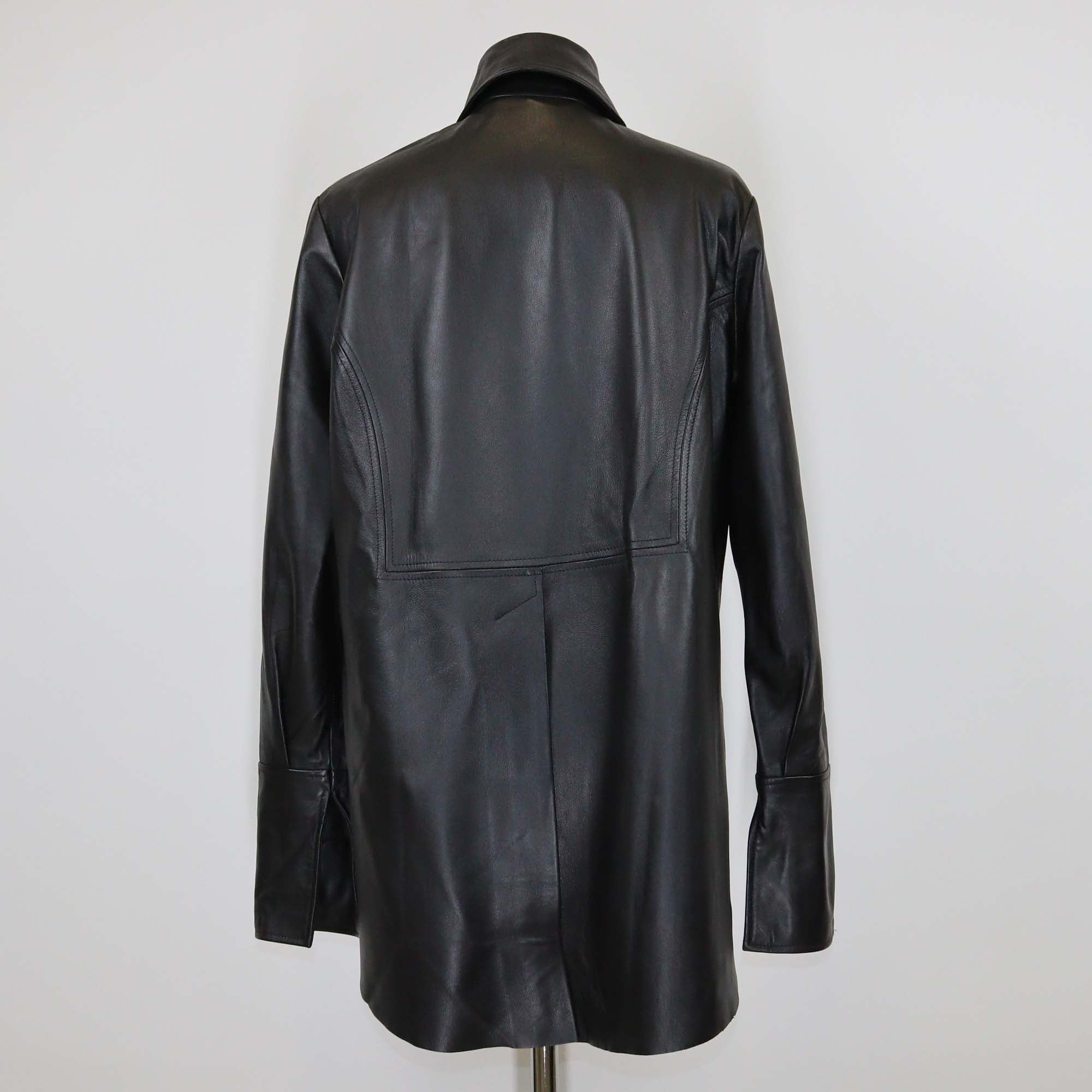 16Arlington Black Leather Button Front Pointed Collar Jacket
