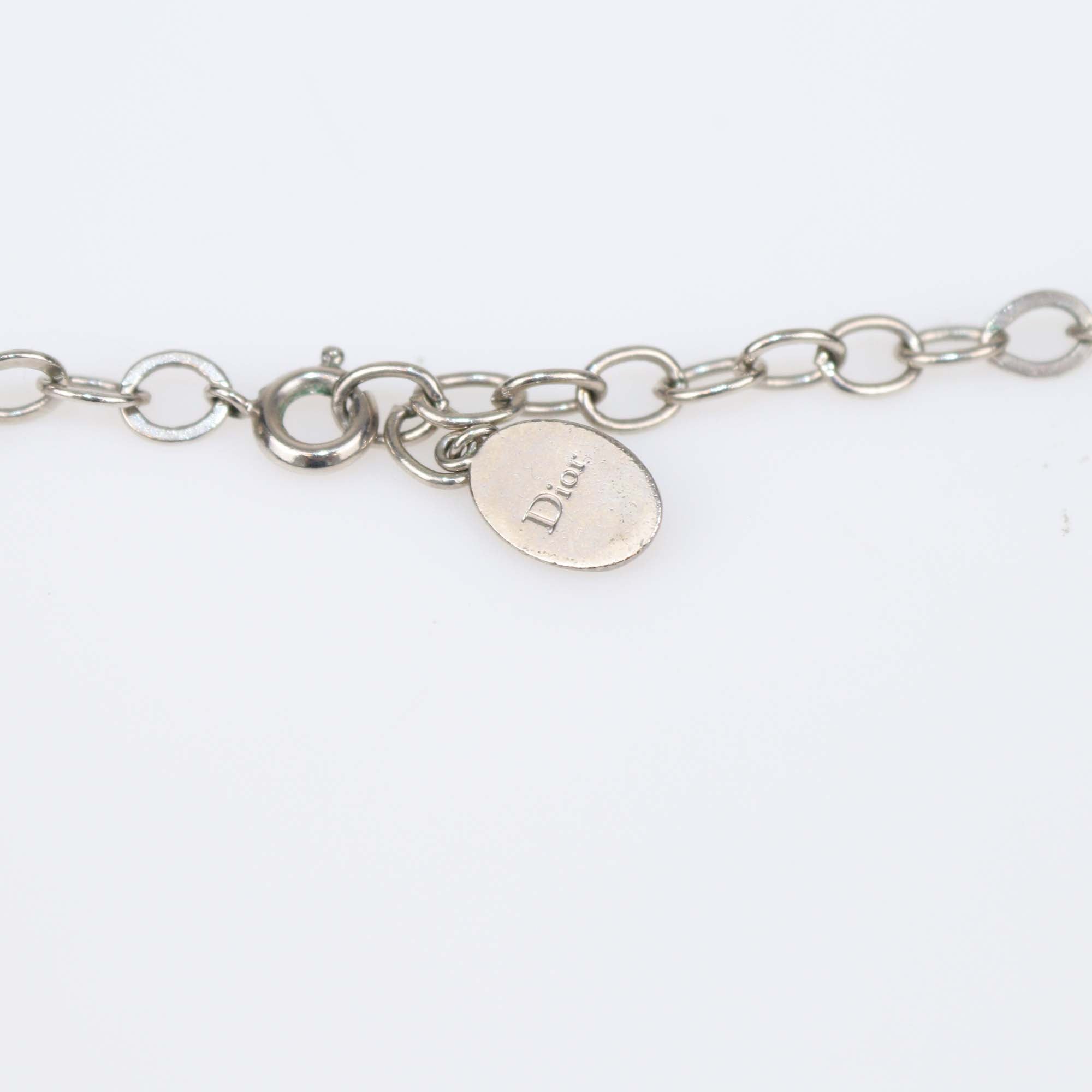 Christian Dior Silver Tone CD Crystal Long Chain Necklace