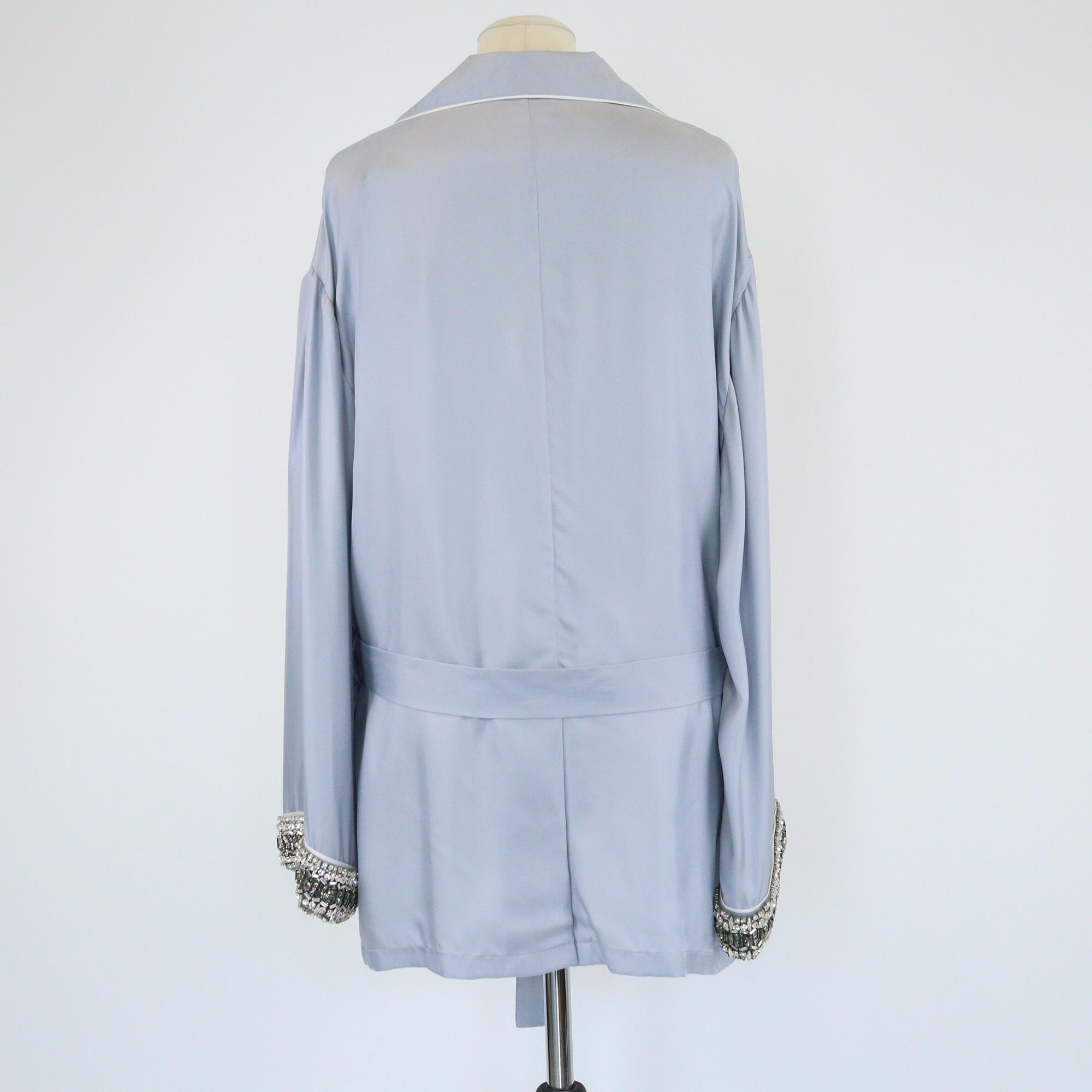 Prada Grey Crystal Embellishment Long Sleeve Mini Robe Womens Prada