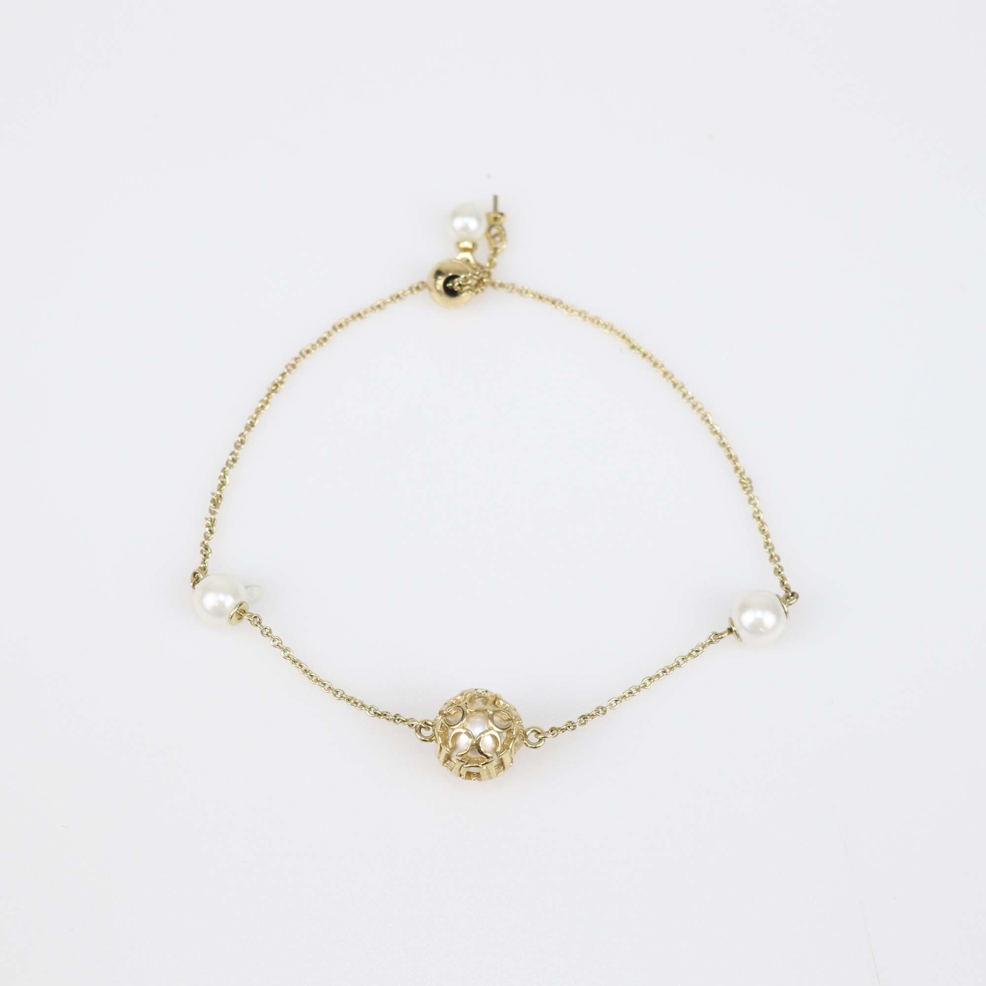 Carolina Herrera Faux Pearl Gold Tone Metal Chain Bracelet