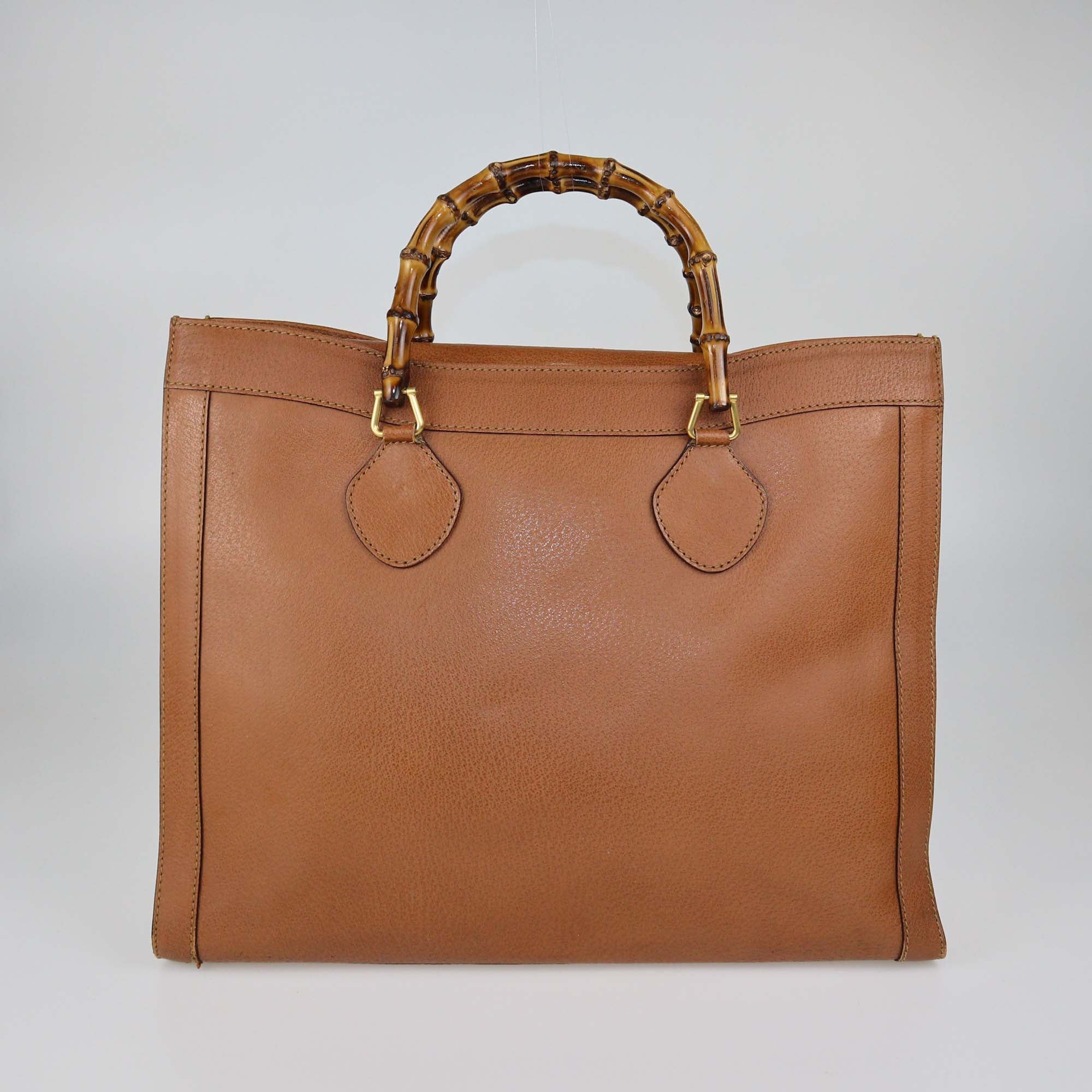 Gucci Brown Leather Vintage Diana Bamboo Tote