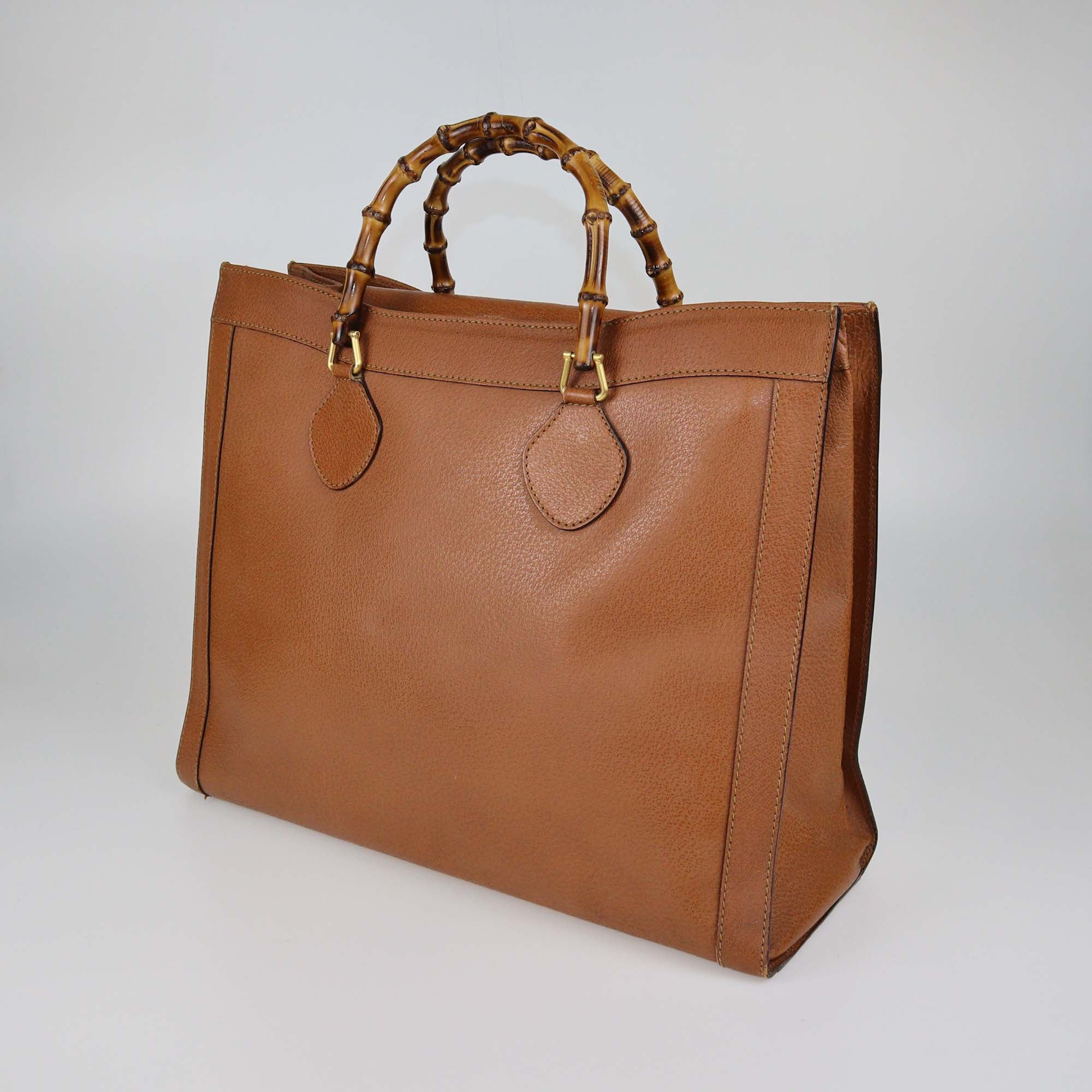 Gucci Brown Leather Vintage Diana Bamboo Tote
