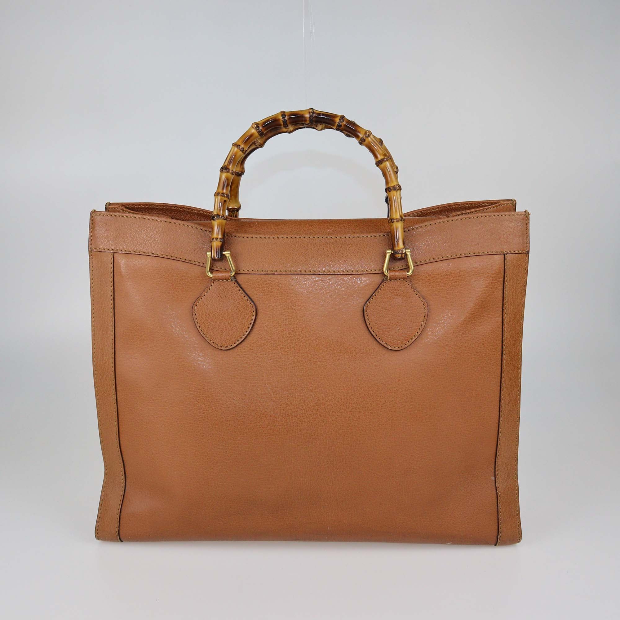 Gucci Brown Leather Vintage Diana Bamboo Tote