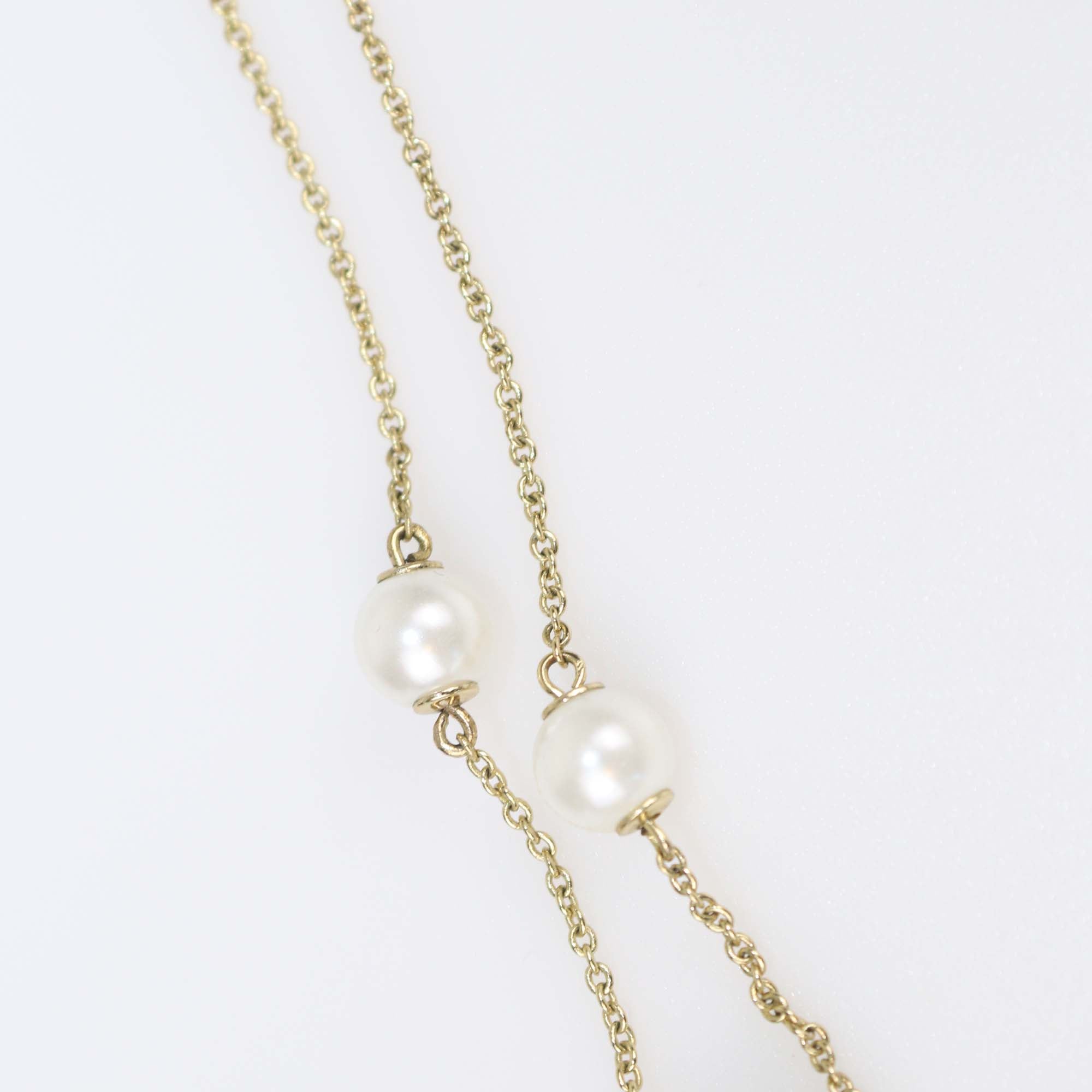 Carolina Herrera Faux Pearl Gold Tone Metal Chain Bracelet