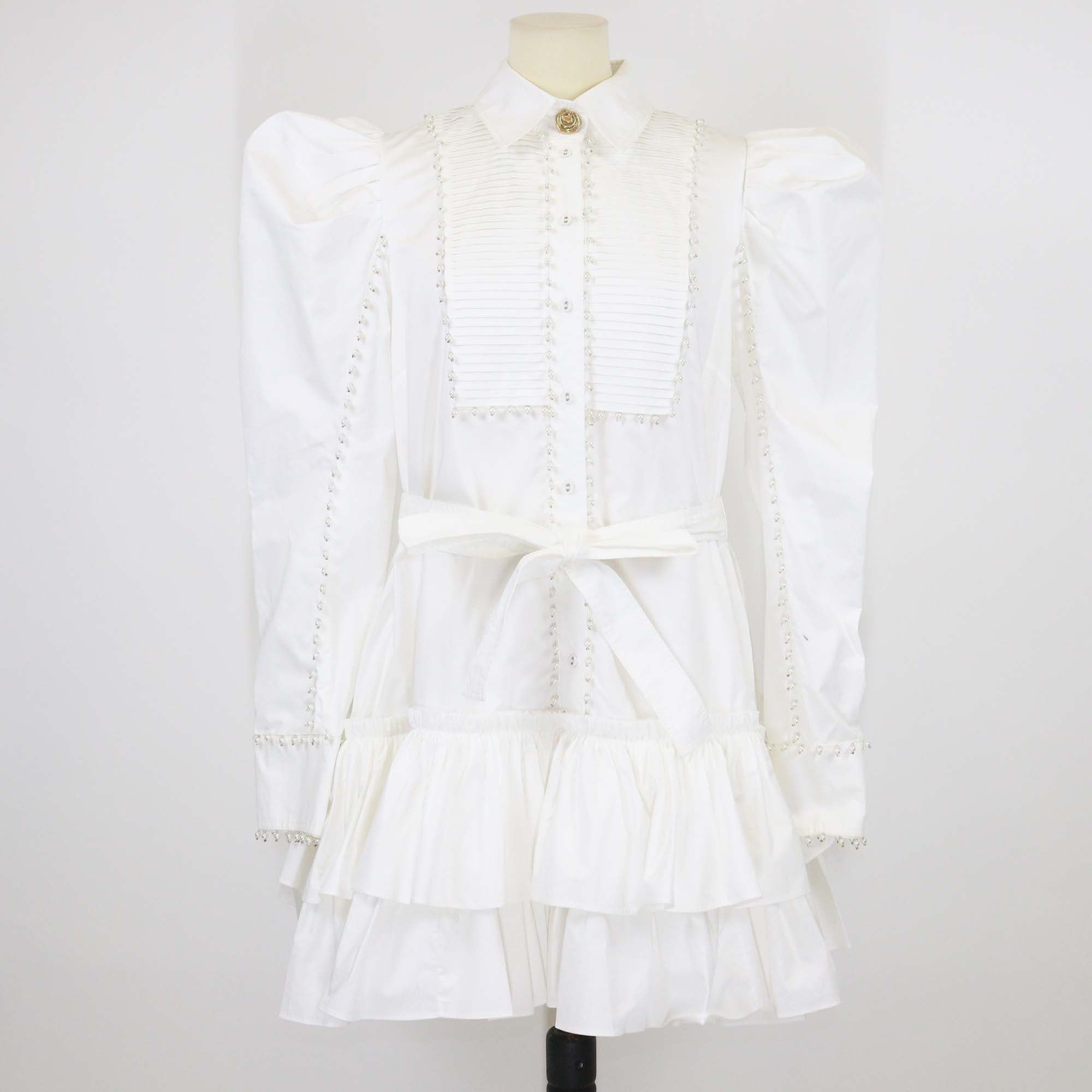 Aje Ivory Cotton Poplin Florence Pearl Trim Mini Dress