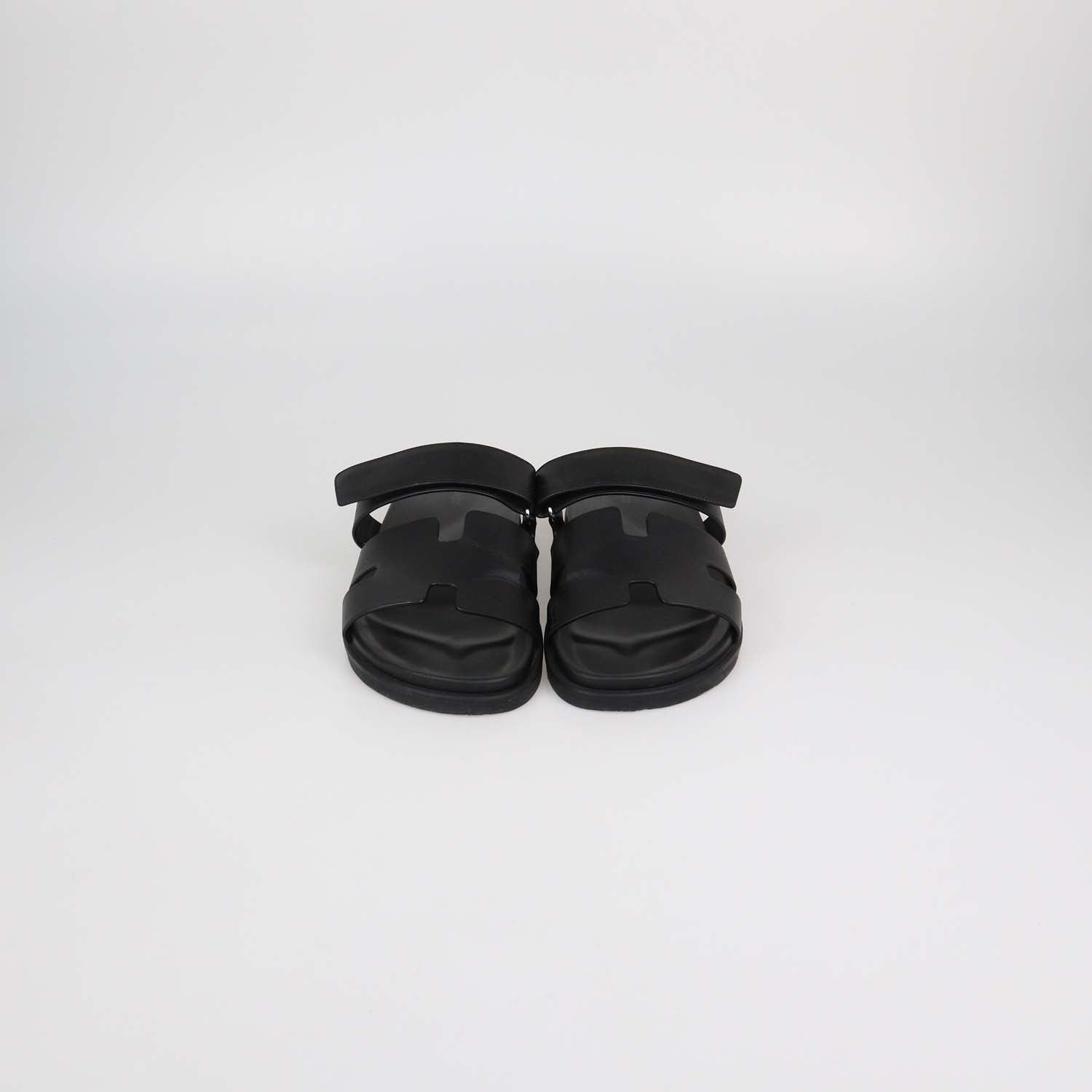 Hermes Black Leather Chypre Sandals