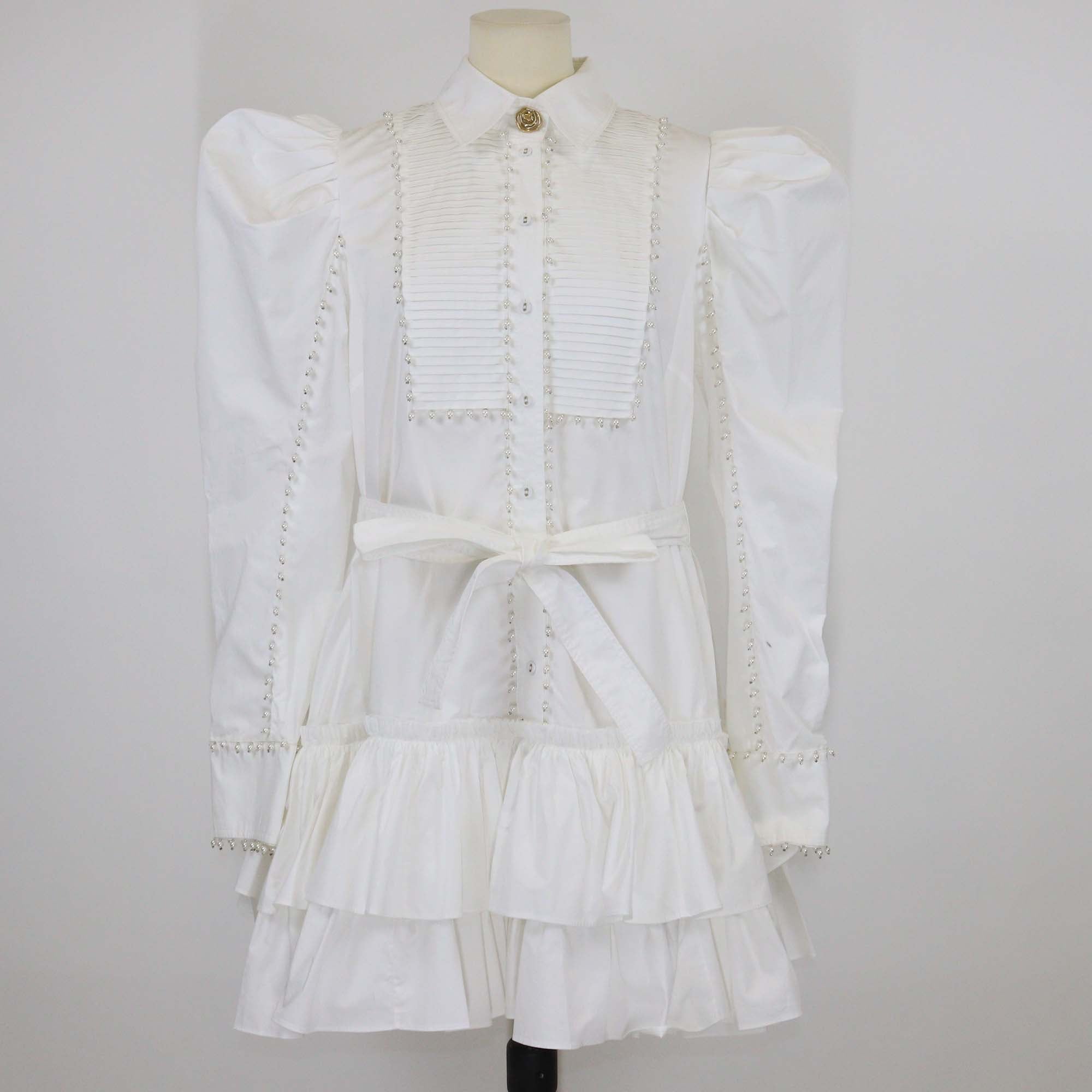 Aje Ivory Cotton Poplin Florence Pearl Trim Mini Dress