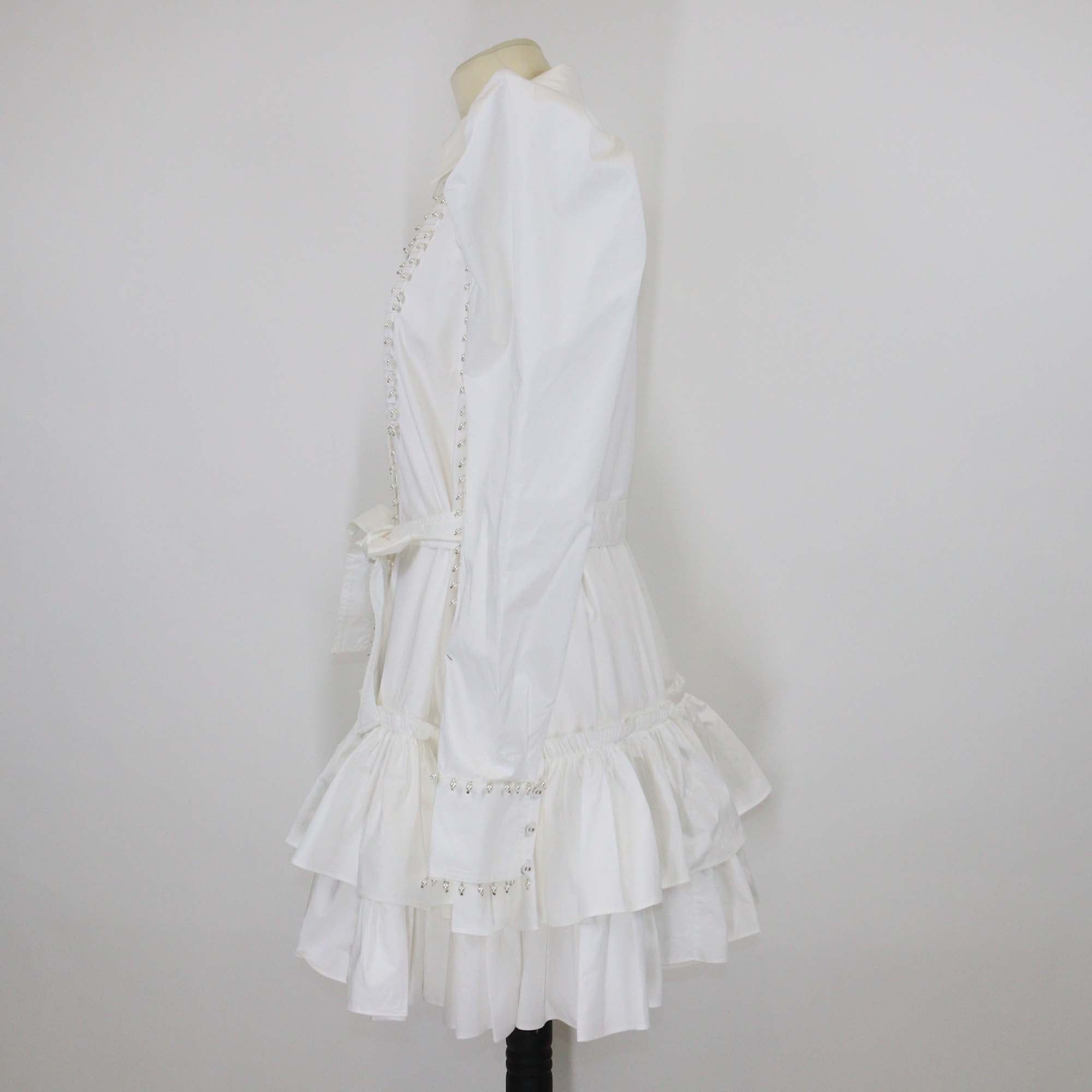 Aje Ivory Cotton Poplin Florence Pearl Trim Mini Dress