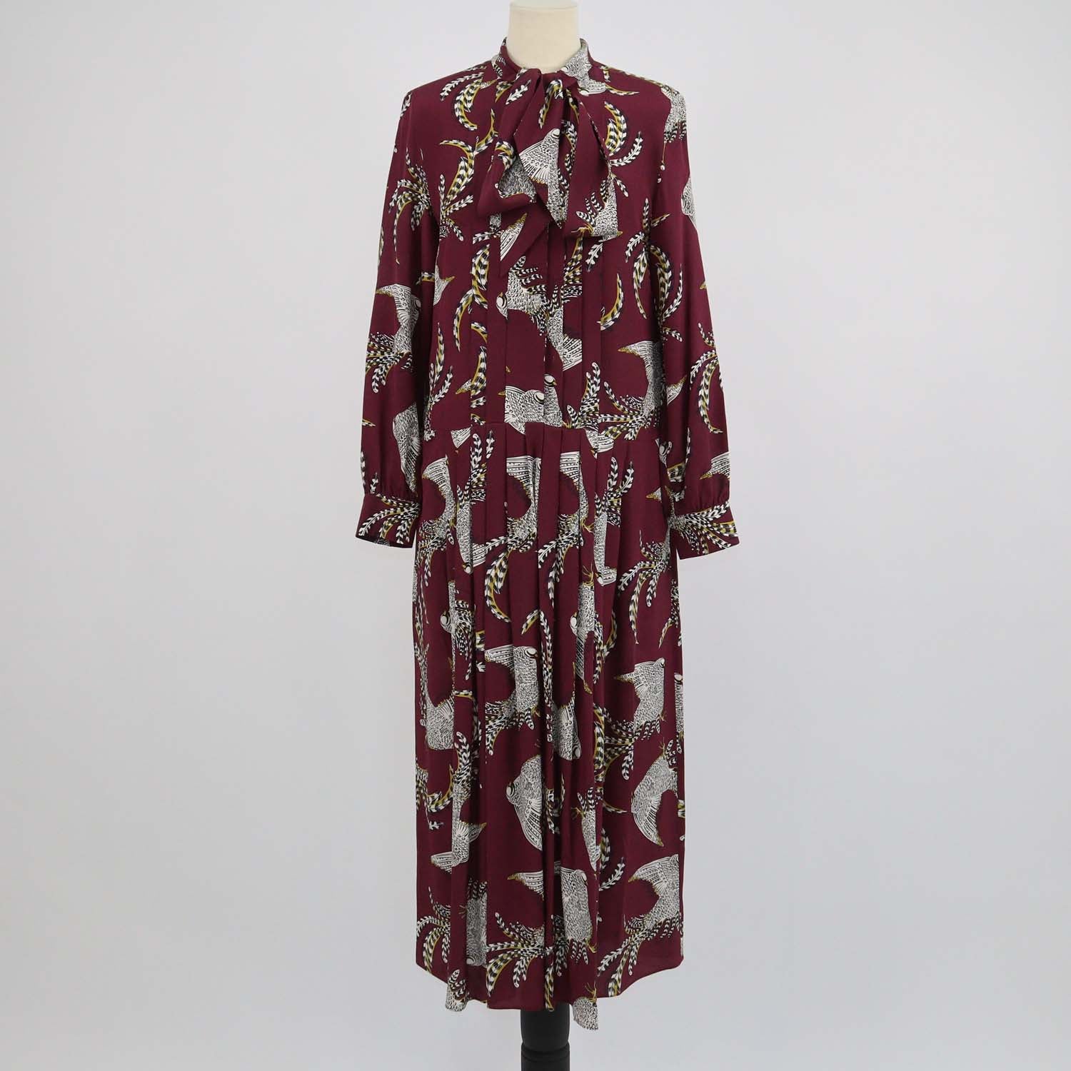 Weekend Max Mara Burgundy Silk Bird Print Zolfo Maxi Dress