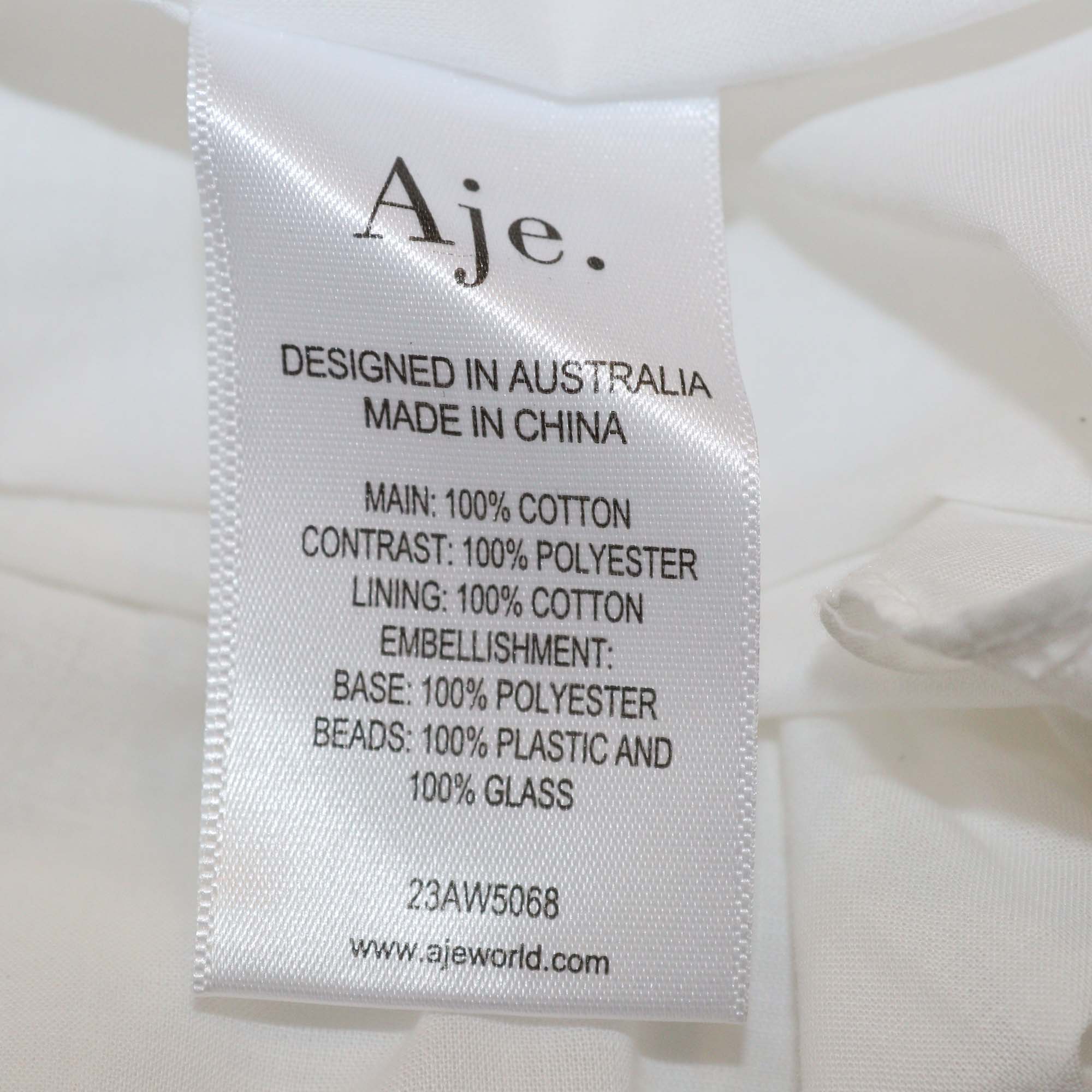 Aje Ivory Cotton Poplin Florence Pearl Trim Mini Dress