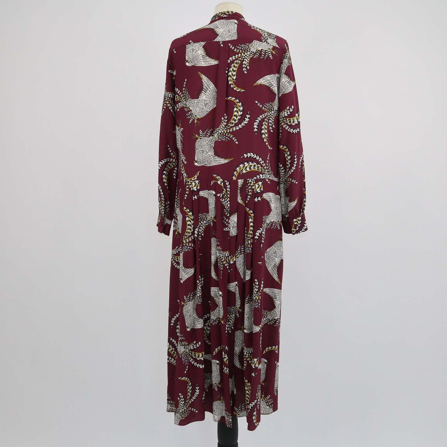 Weekend Max Mara Burgundy Silk Bird Print Zolfo Maxi Dress