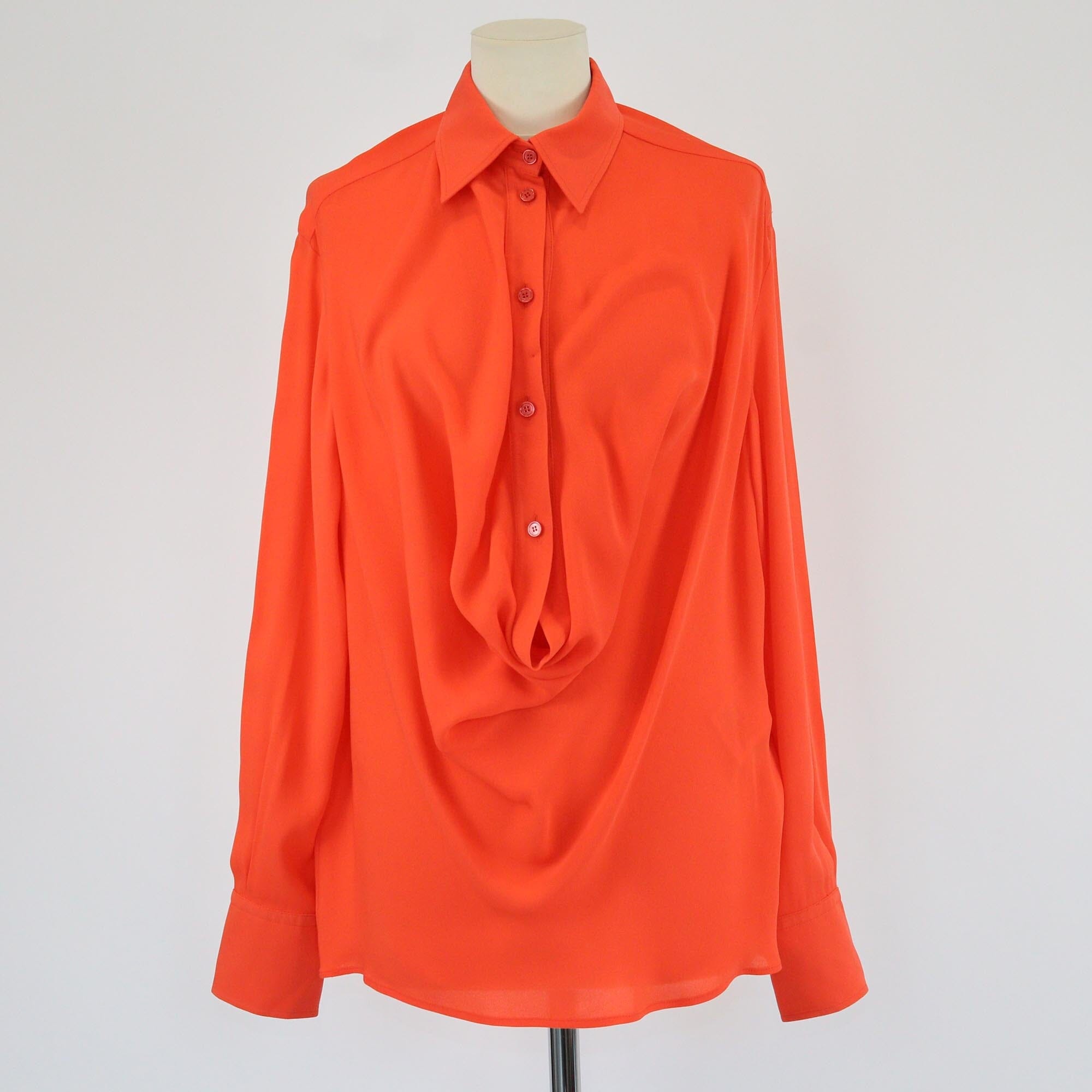 Valentino Orange Half Buttons Up Long Sleeve Blouse Womens Valentino