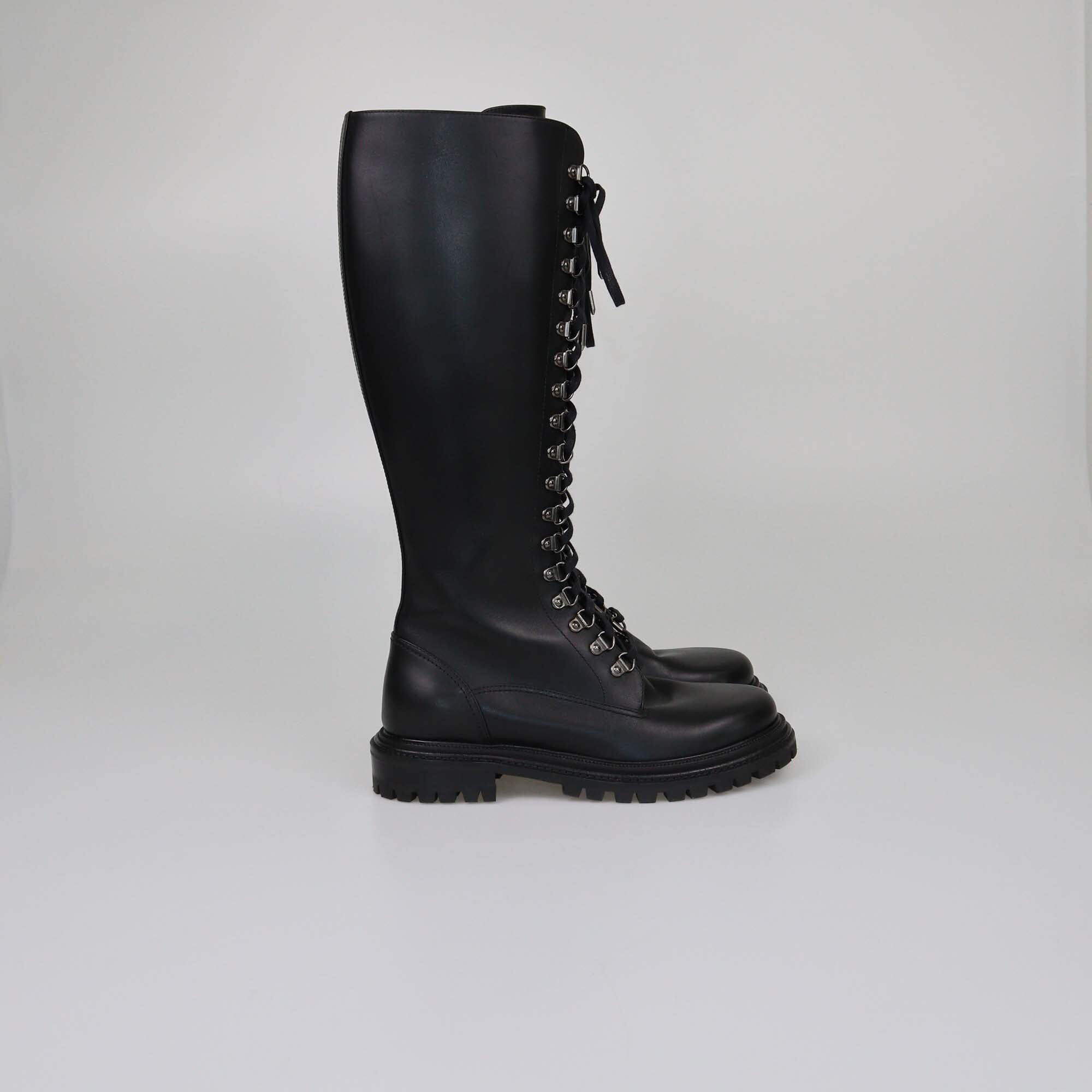 Aquazzura Black Knee High Lace Up Combat Boots Womens Aquazzura