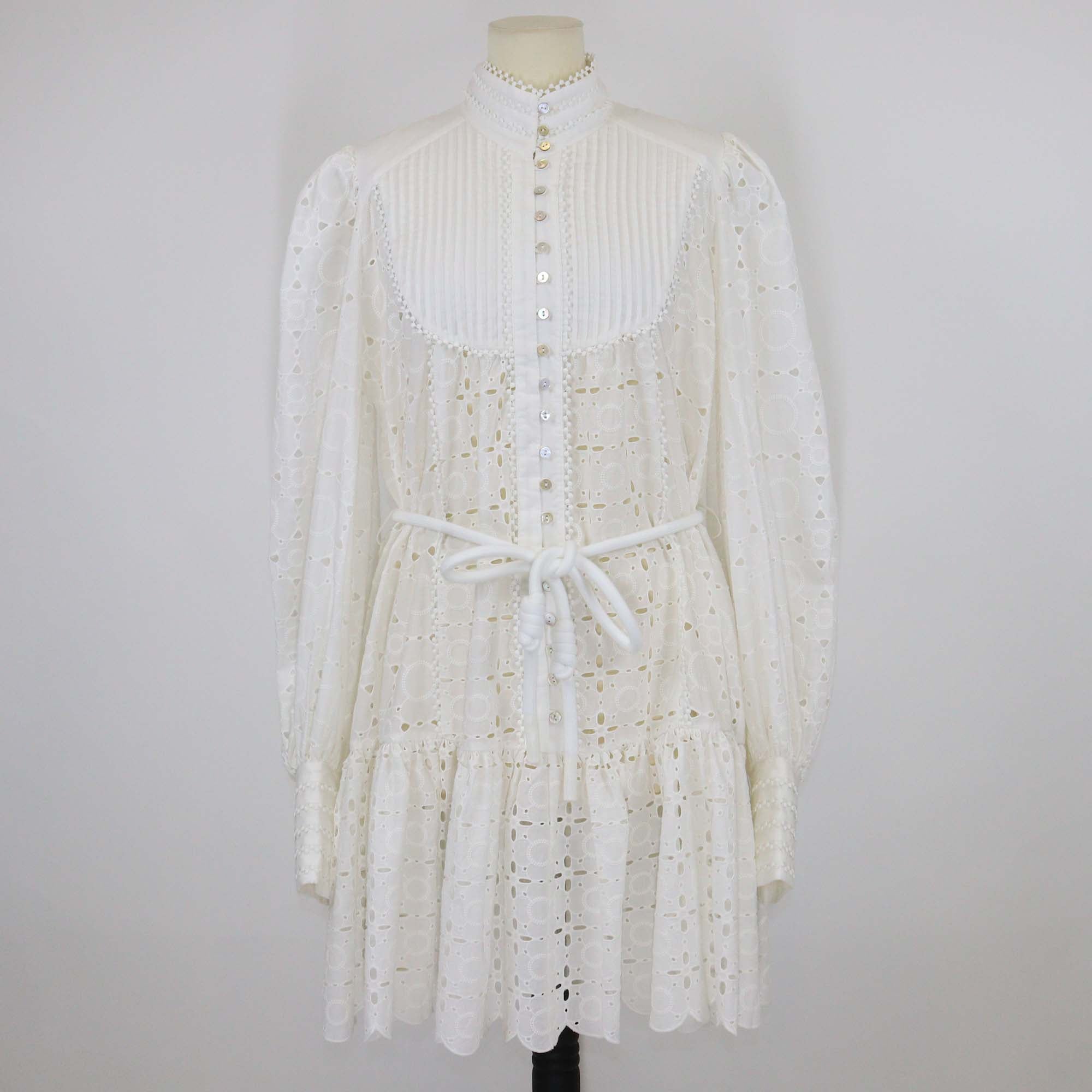 Alemais White Cotton Embroidered Evie Long Sleeve Mini Shirtdress