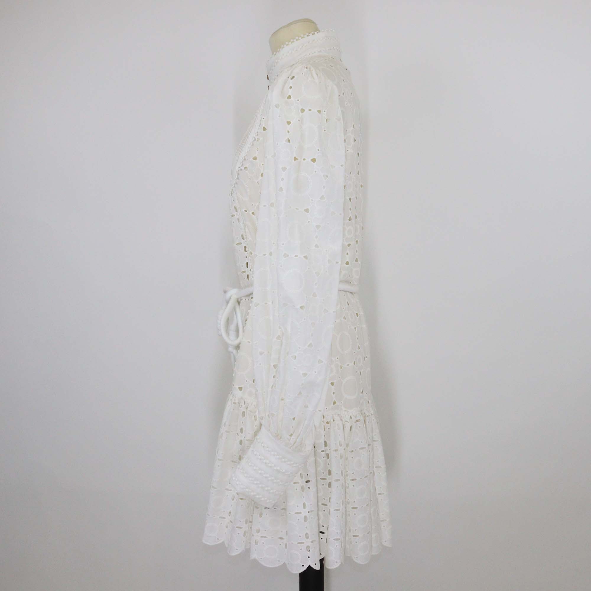 Alemais White Cotton Embroidered Evie Long Sleeve Mini Shirtdress