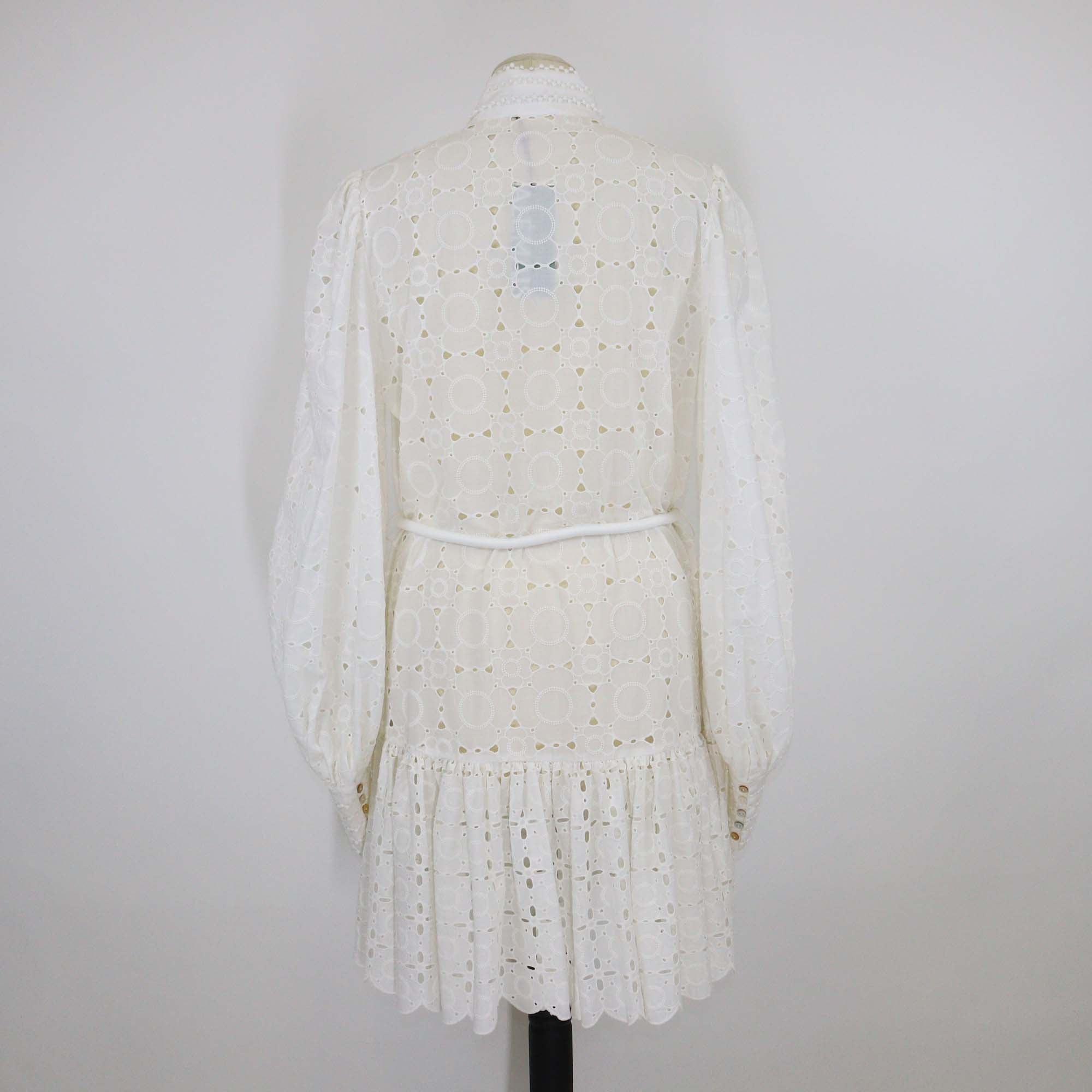 Alemais White Cotton Embroidered Evie Long Sleeve Mini Shirtdress