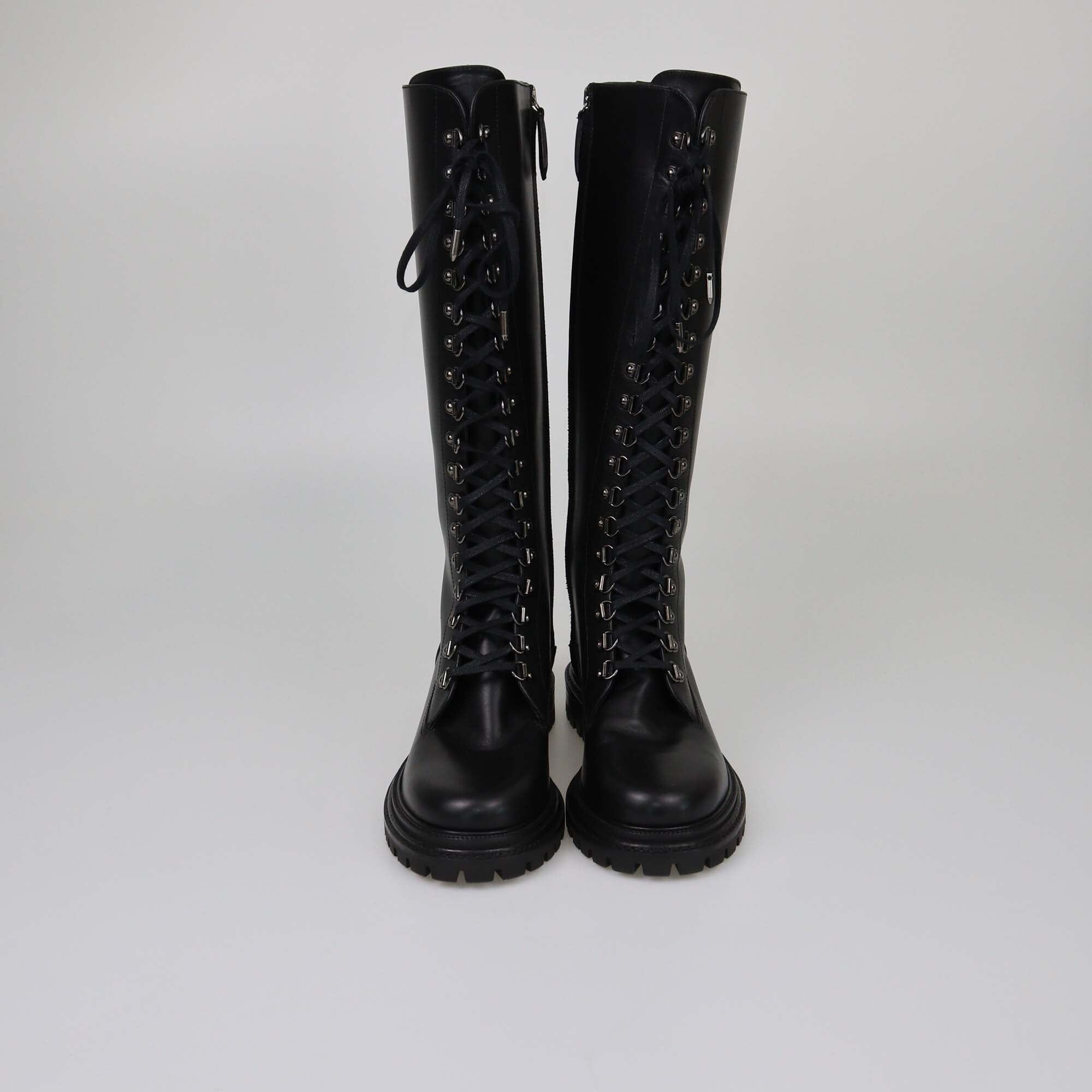Aquazzura Black Knee High Lace Up Combat Boots Womens Aquazzura