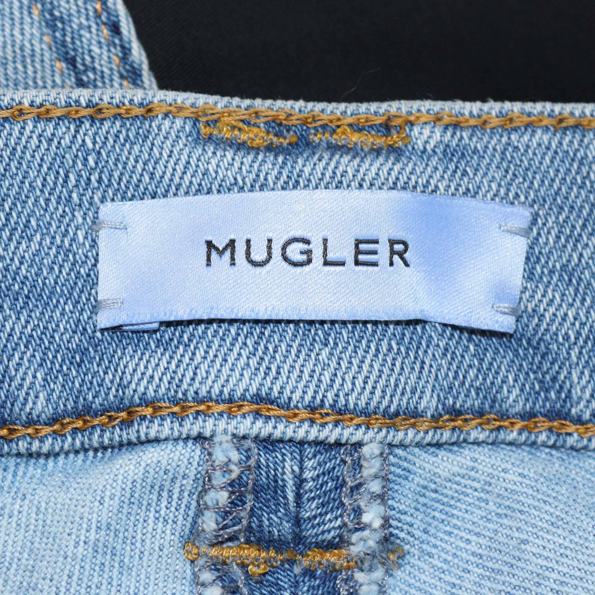 Mugler Blue/Black Denim Stretch Slim Jeans Womens Mugler