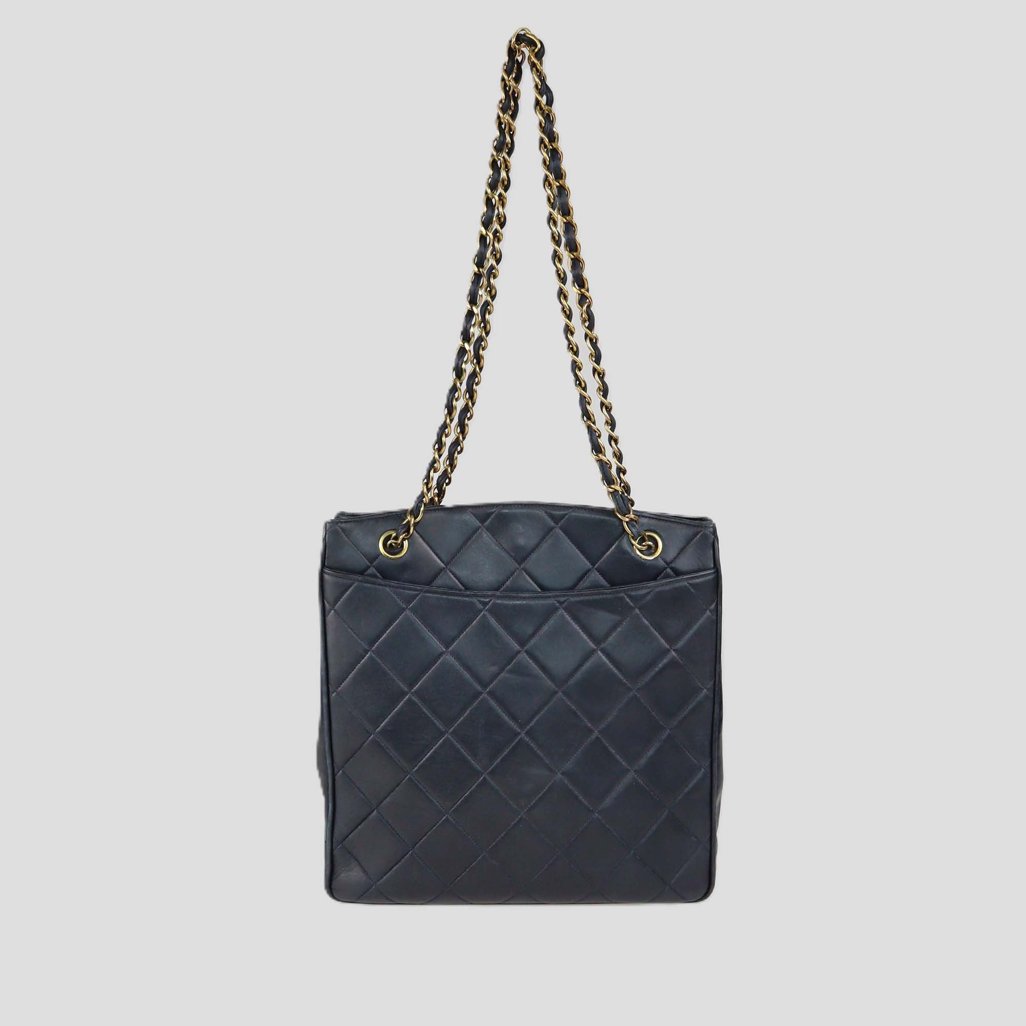 Chanel Navy Blue Quilted Leather CC Chain Tote