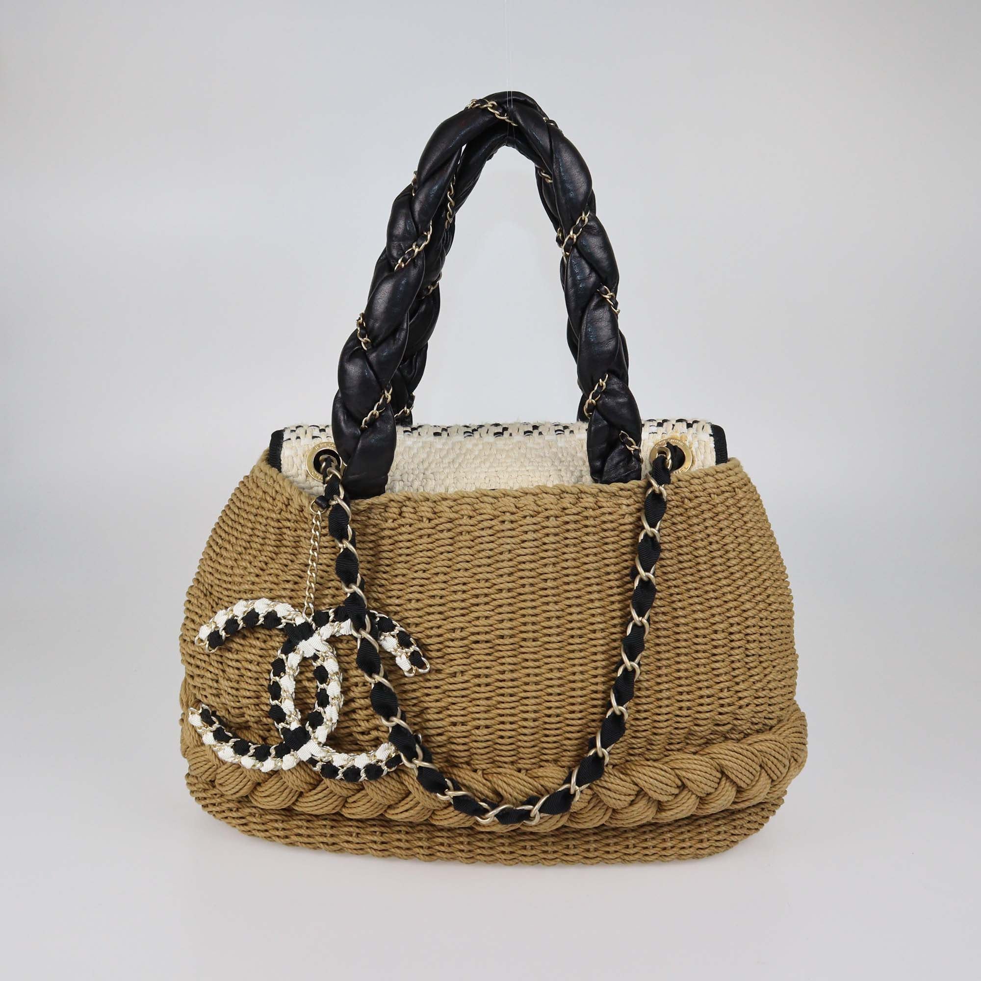 Chanel Brown/Black Woven Raffia and Leather Coco Country Bag