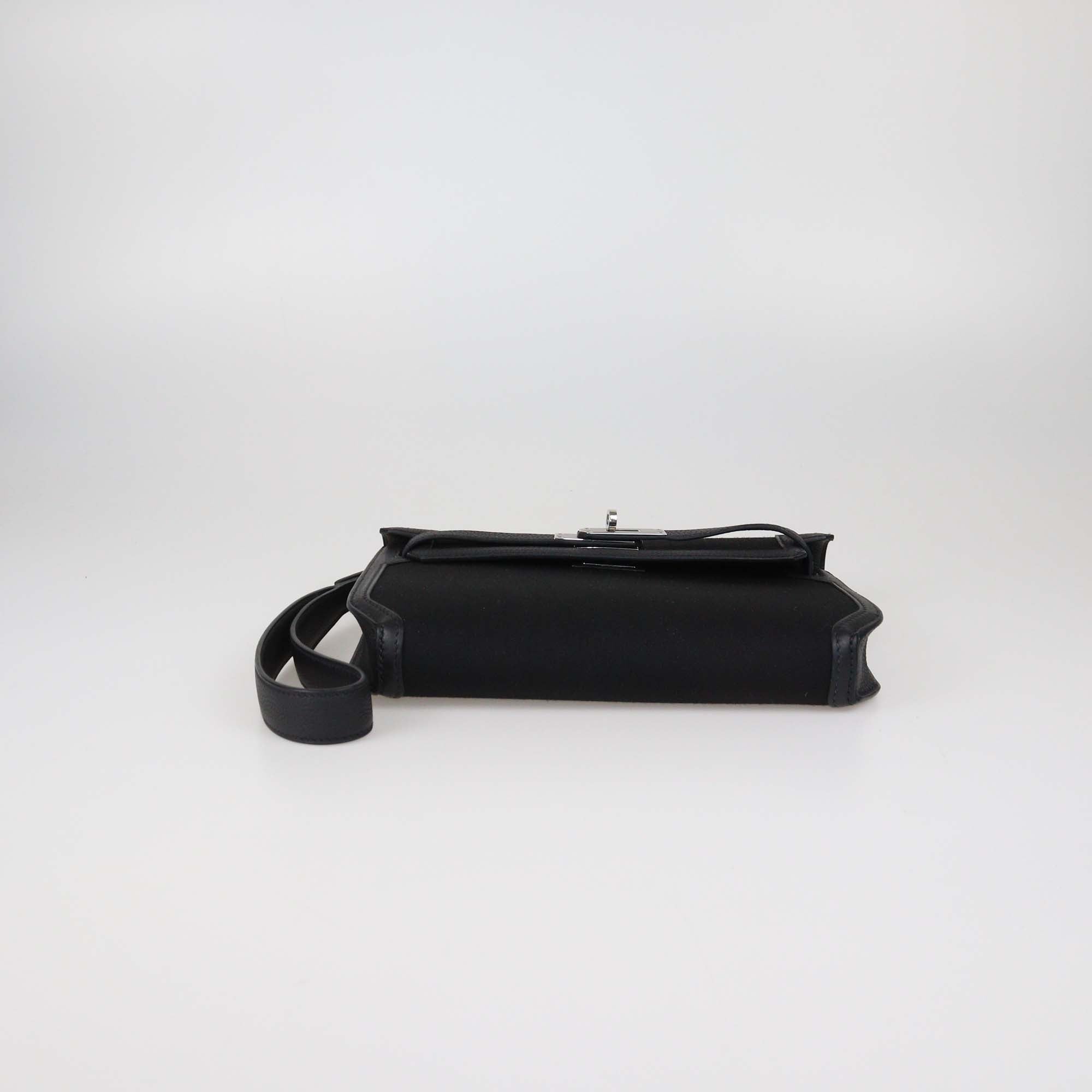 Hermes Black Togo Leather and Canvas Kelly Depeches 25 Pouch