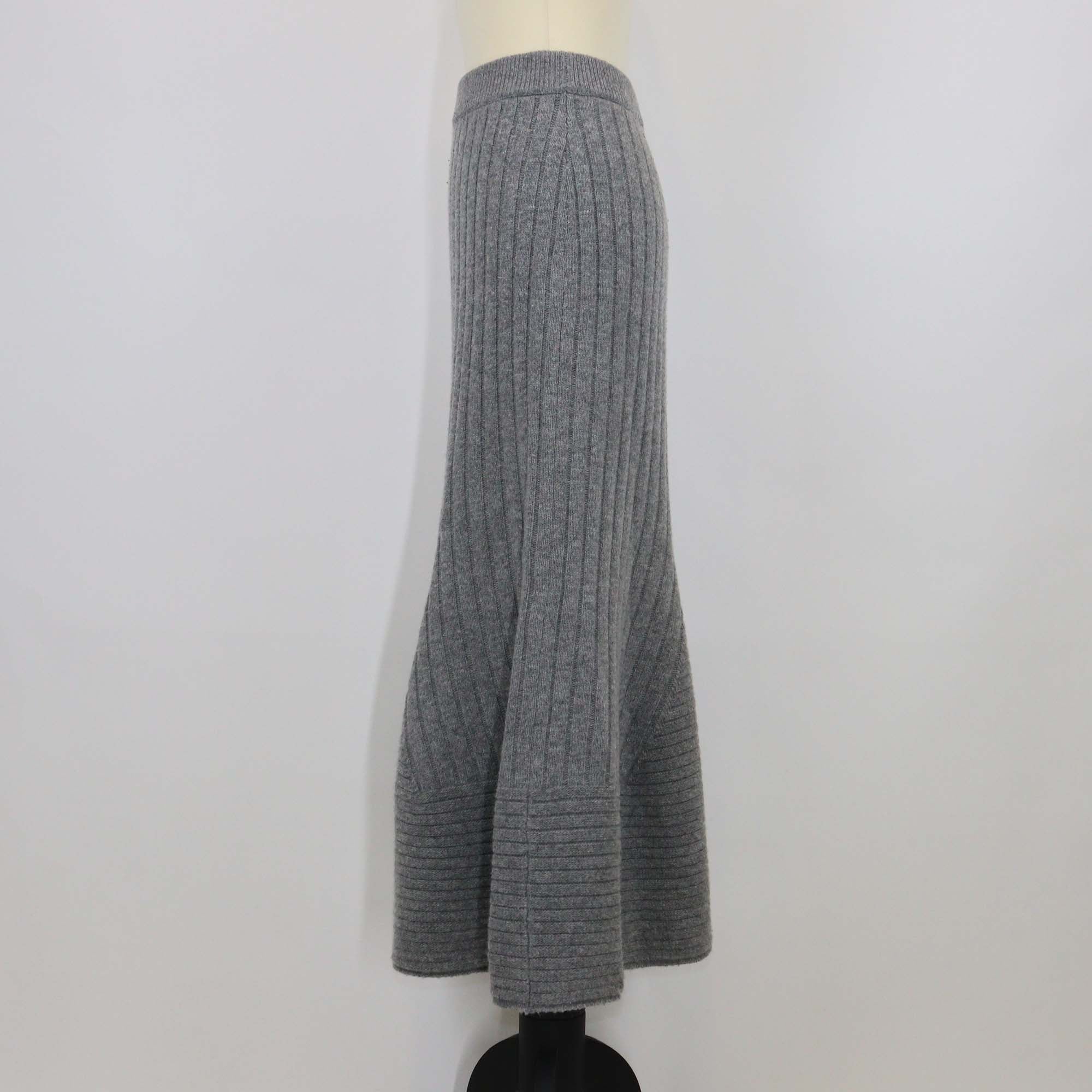 Stella McCartney Grey Wool Elastic Waist Knitted Pleated Midi Length Skirt