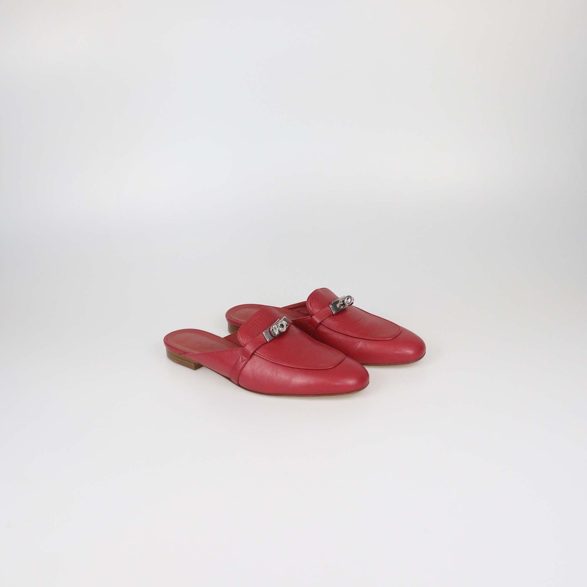 Hermes Red Leather Oz Mules