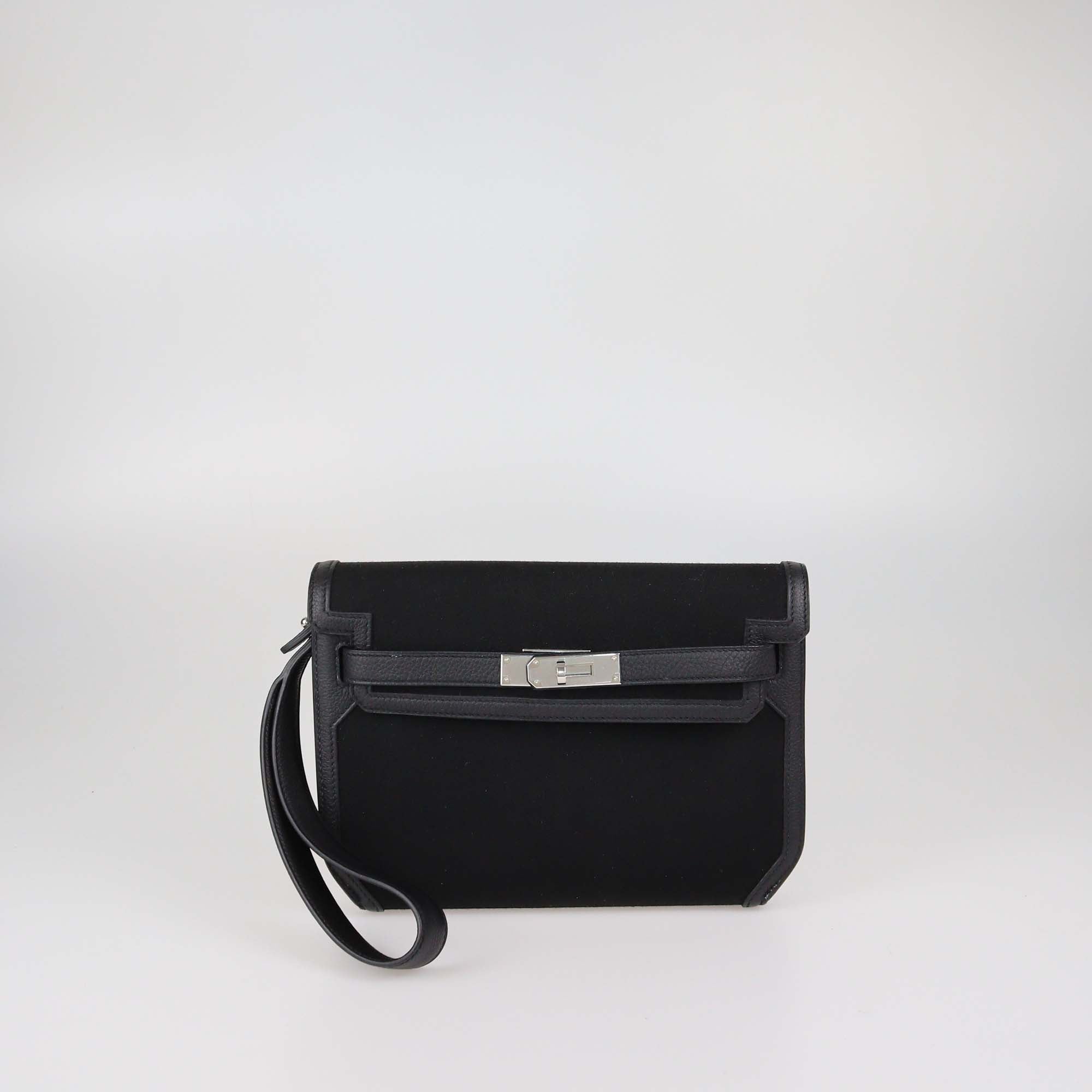 Hermes Black Togo Leather and Canvas Kelly Depeches 25 Pouch