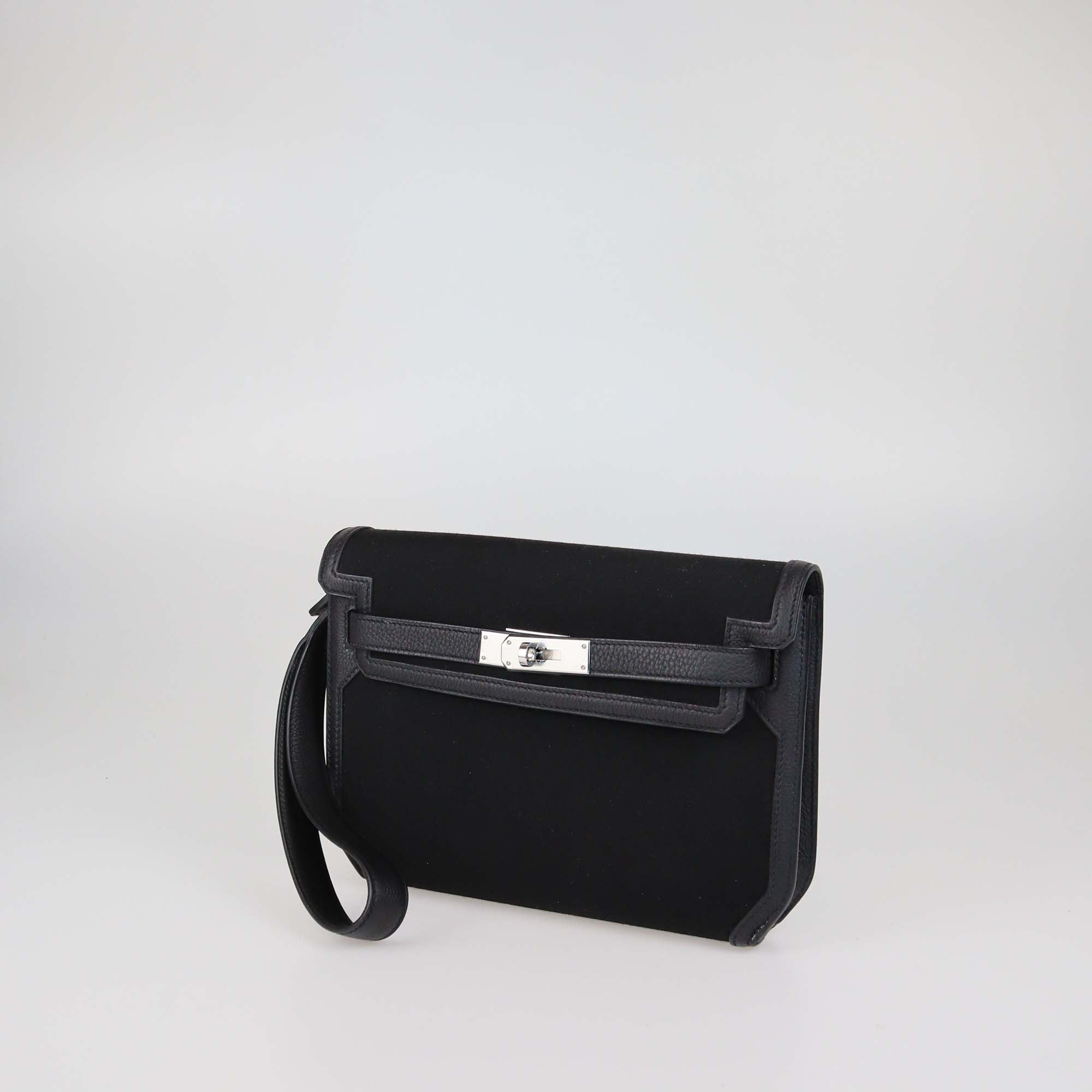 Hermes Black Togo Leather and Canvas Kelly Depeches 25 Pouch