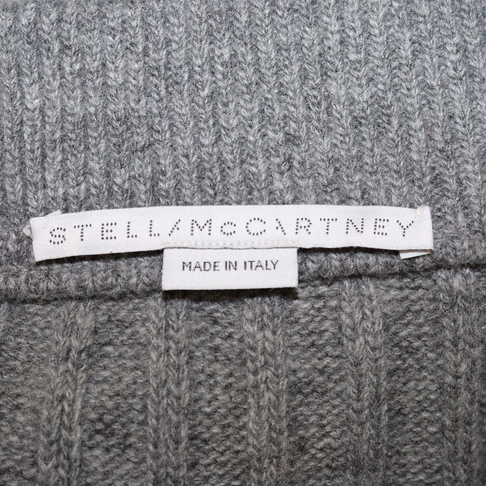 Stella McCartney Grey Wool Elastic Waist Knitted Pleated Midi Length Skirt