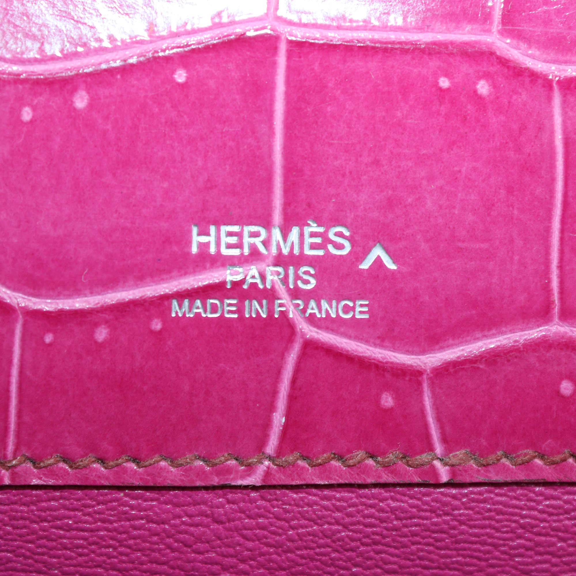 Hermes Rose Tyrien Crocodile Porosus Kelly Cut Clutch