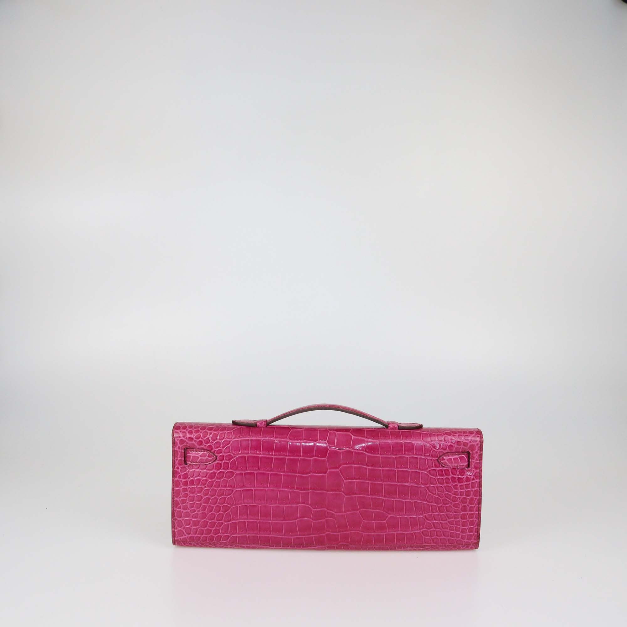 Hermes Rose Tyrien Crocodile Porosus Kelly Cut Clutch