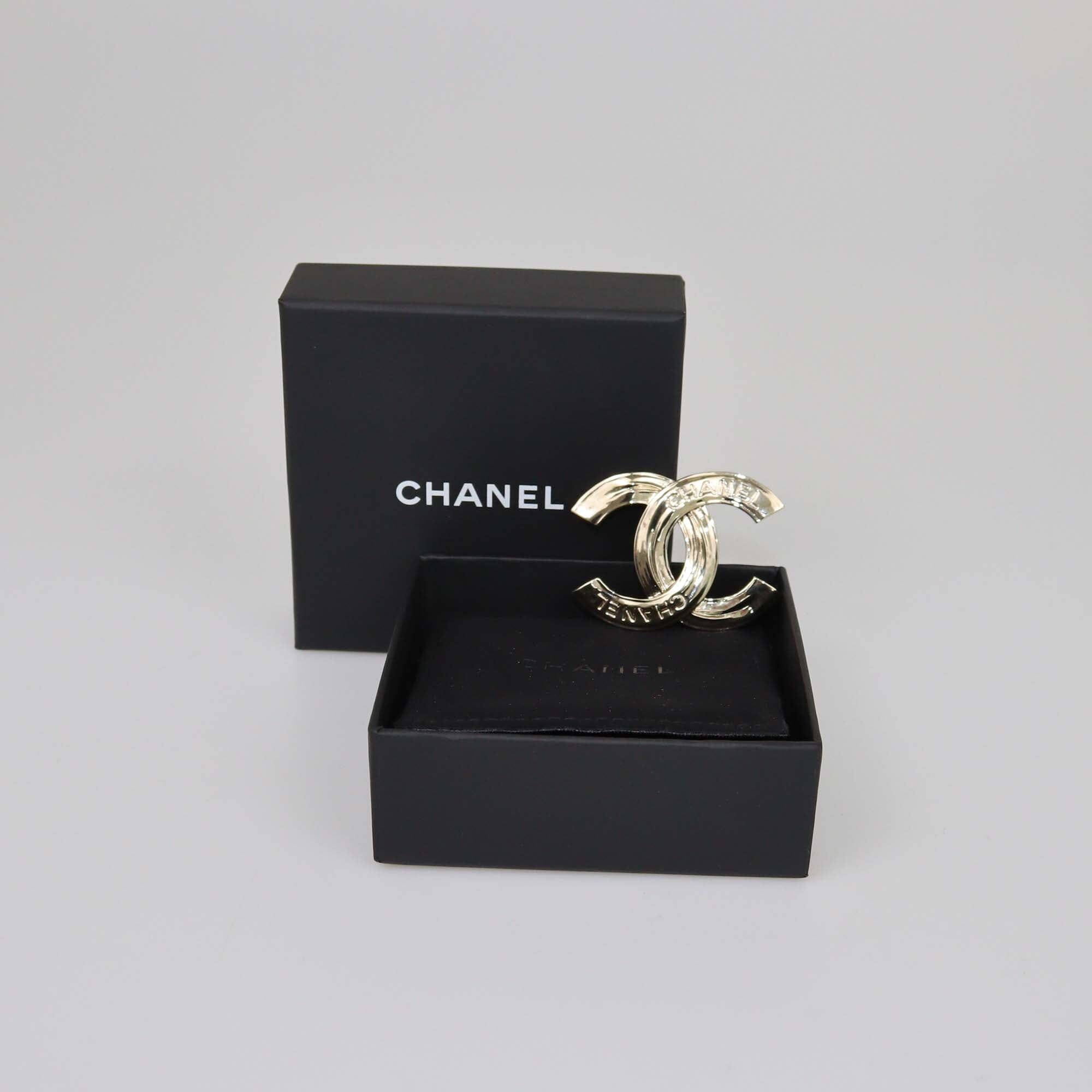 Chanel Gold Metal Tone CC Brooch Womens Chanel