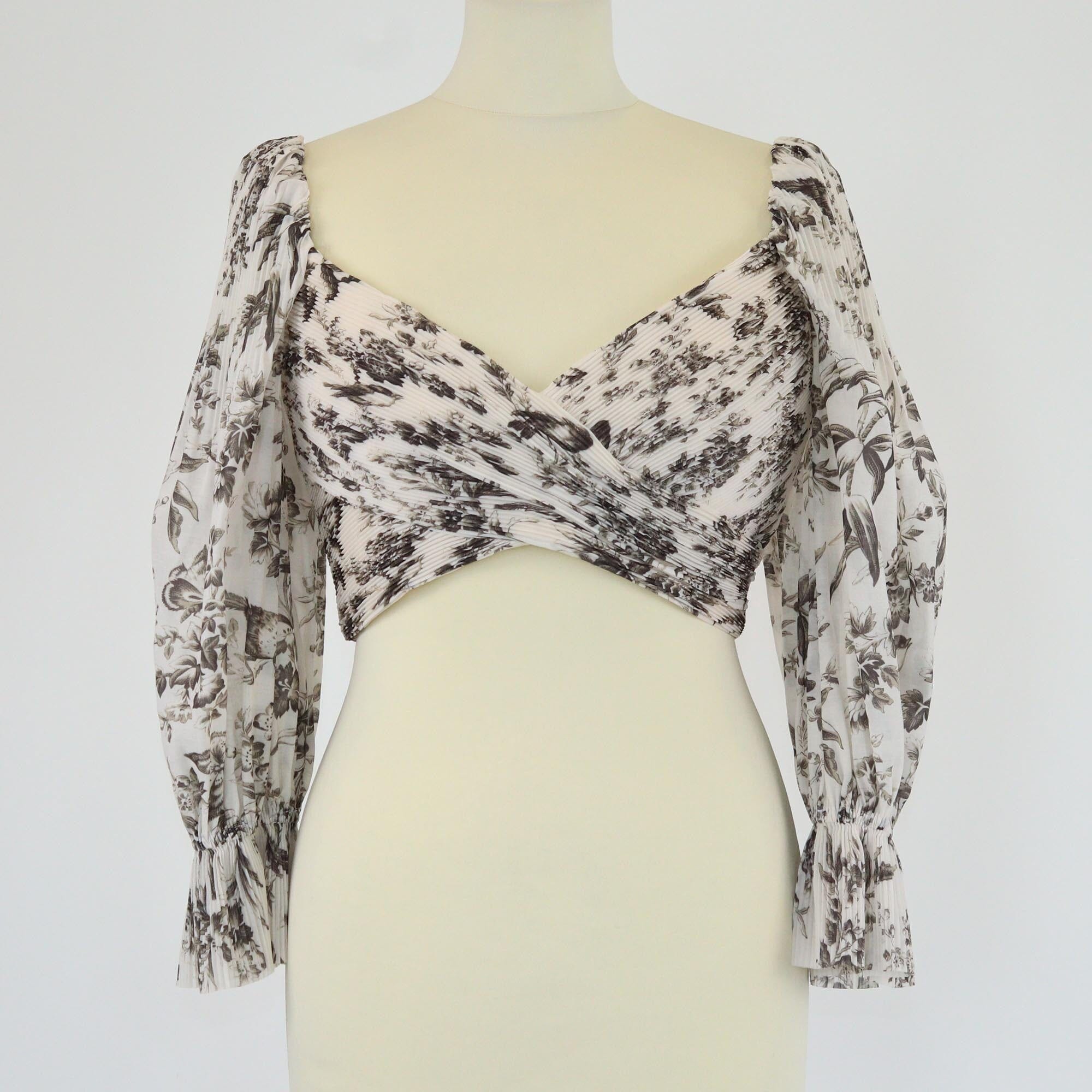 Zimmermann Off White Bird Toile Print Pleated Cropped Bodice Top Womens Zimmermann