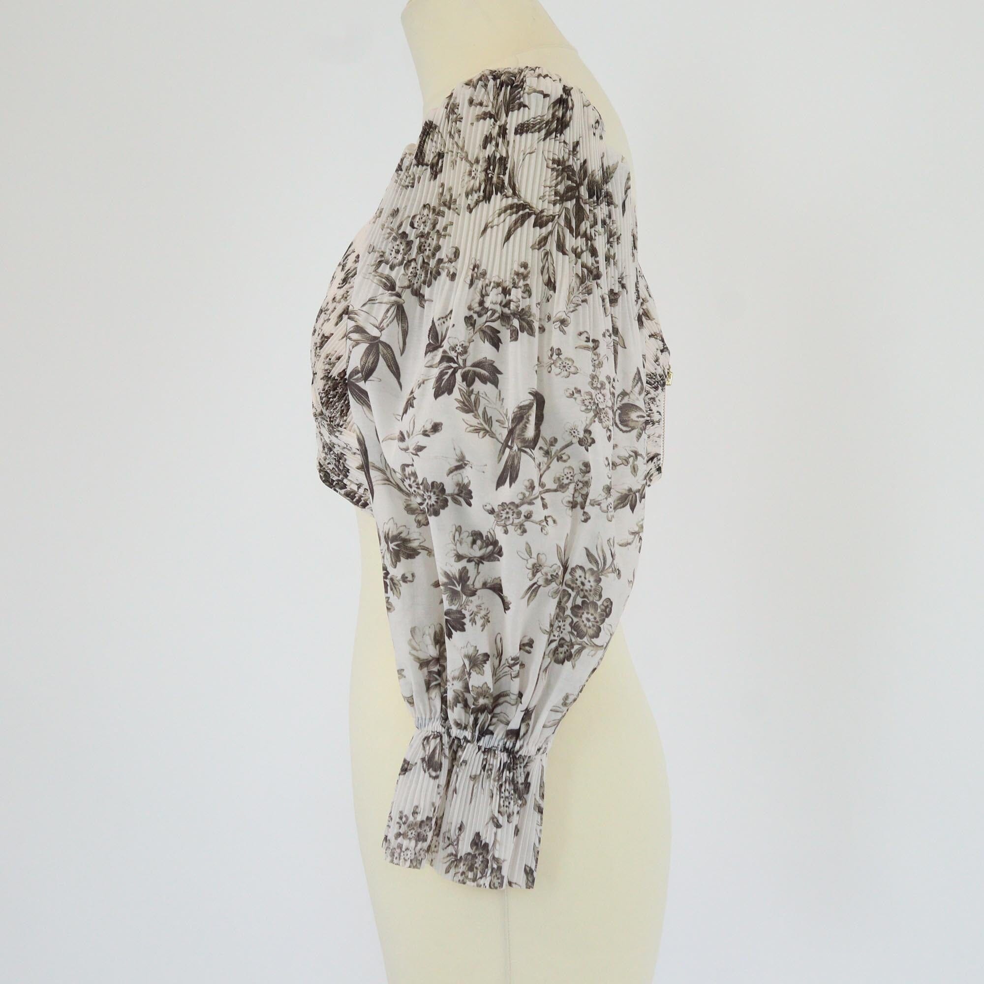 Zimmermann Off White Bird Toile Print Pleated Cropped Bodice Top Womens Zimmermann