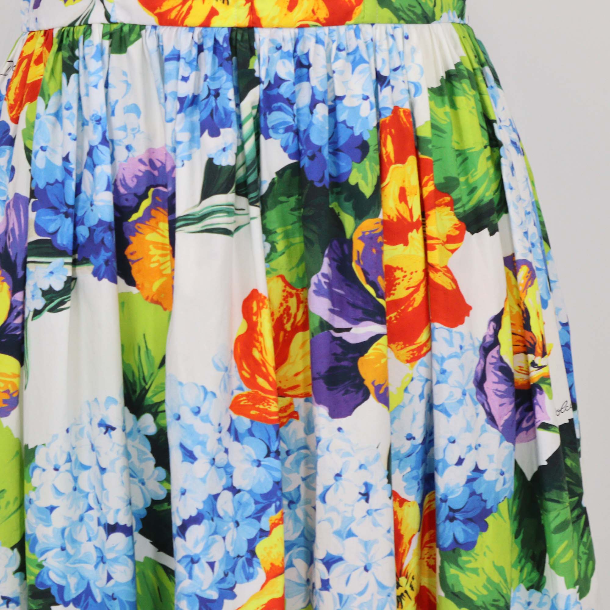 Dolce & Gabbana Multicolor Cotton Floral Print Sleeveless Midi Dress