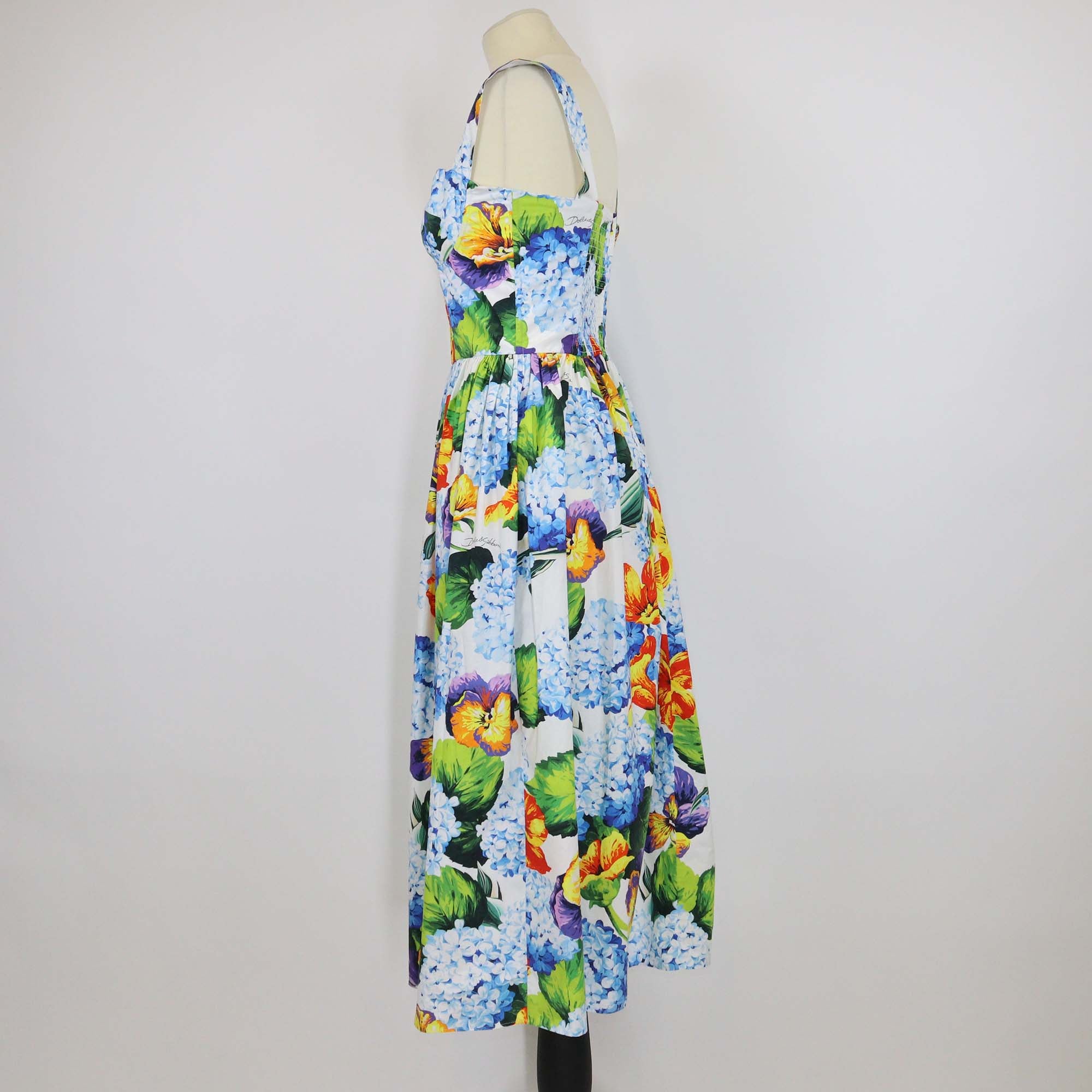 Dolce & Gabbana Multicolor Cotton Floral Print Sleeveless Midi Dress