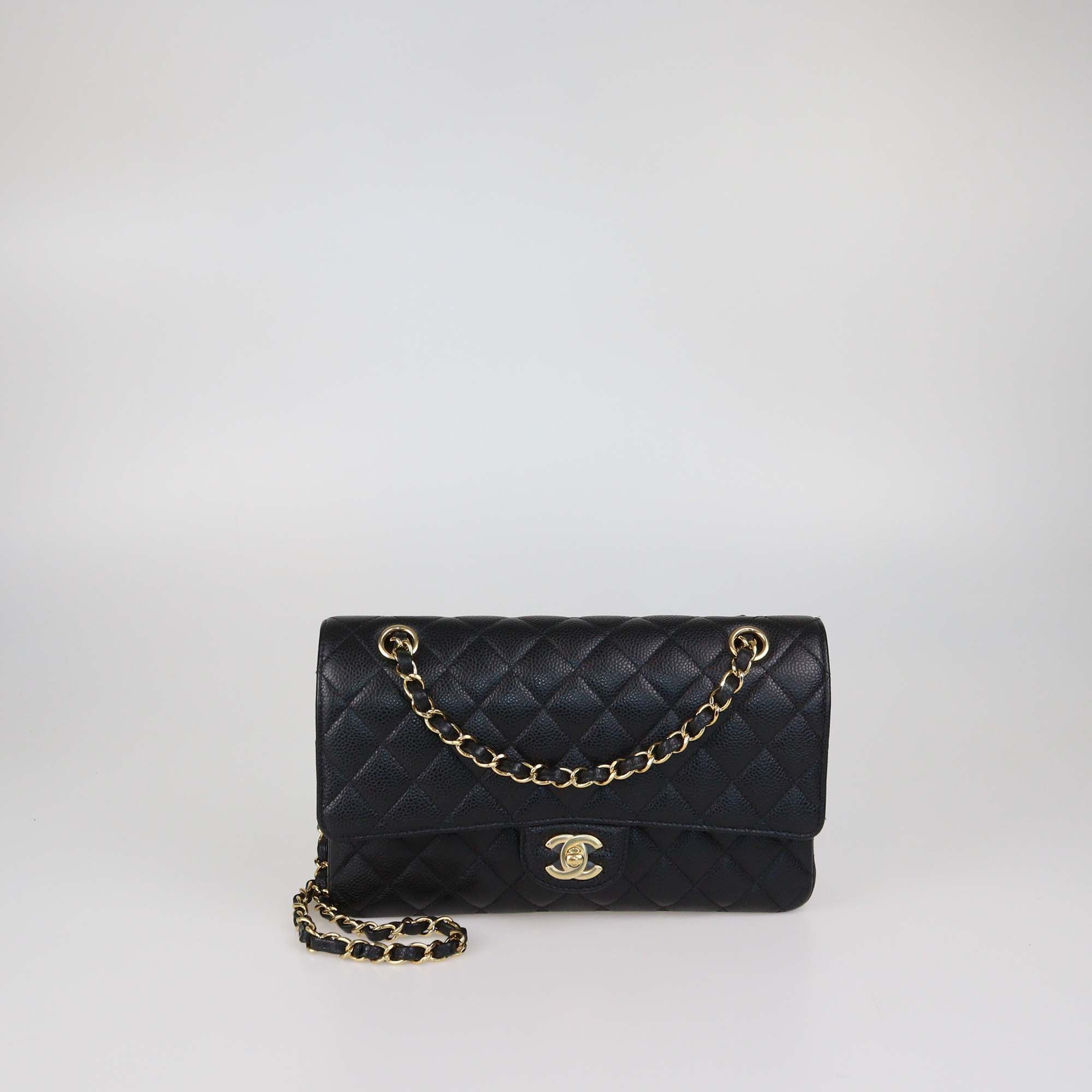 Chanel Black Quilted Caviar Leather Medium Classic Double Flap Bag